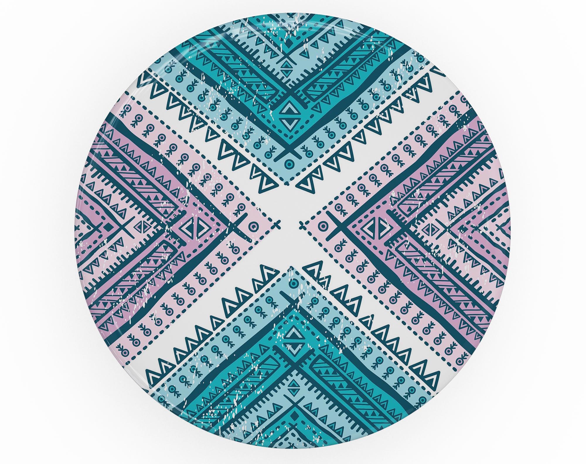 Ethnic Aztec Blue and Pink Skin Kit for PopSockets, featuring vibrant colors and intricate designs on premium vinyl.