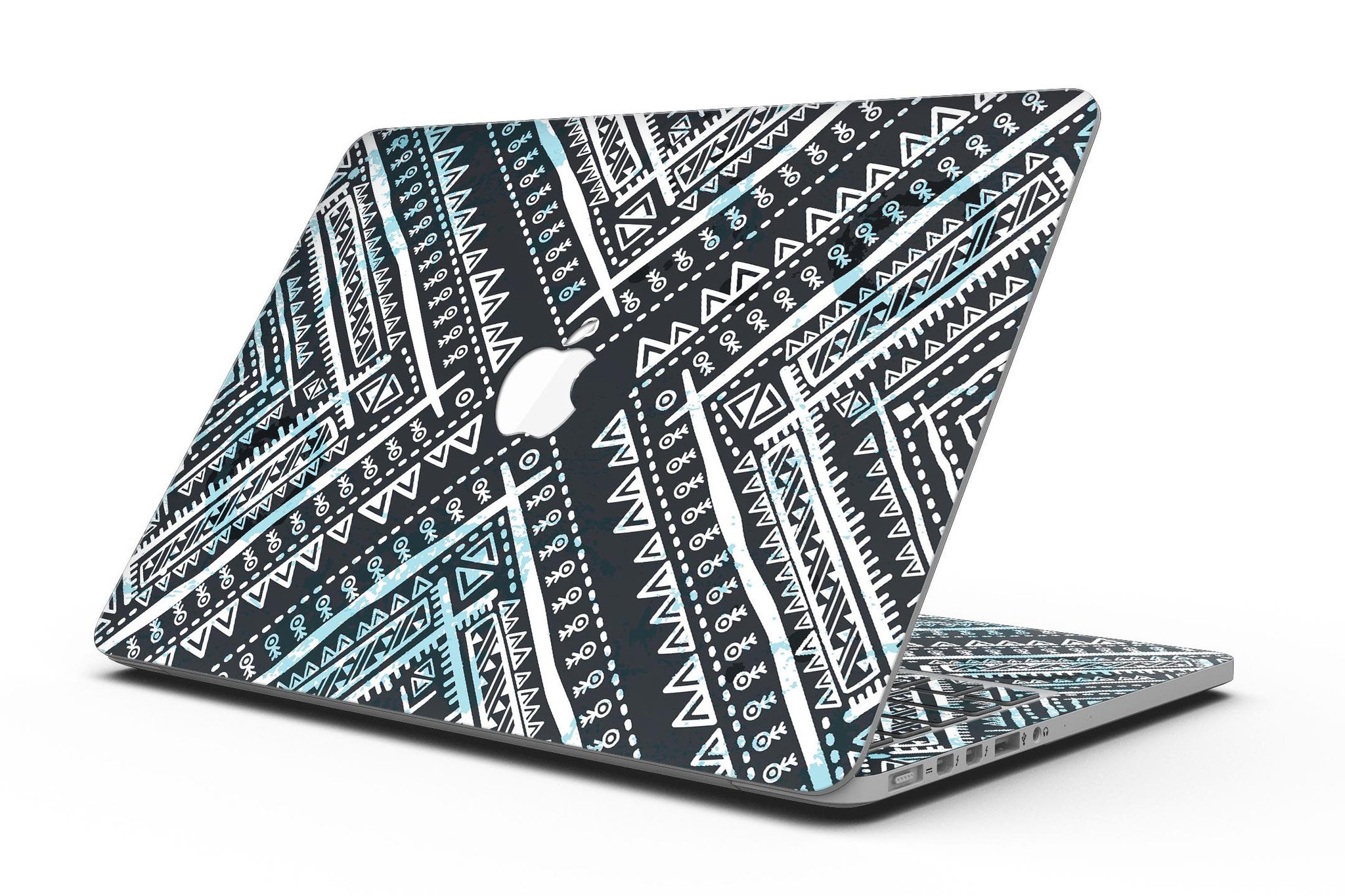 Ethnic Aztec Navy Point skin for MacBook Pro with Retina Display, showcasing vibrant colors and intricate patterns.