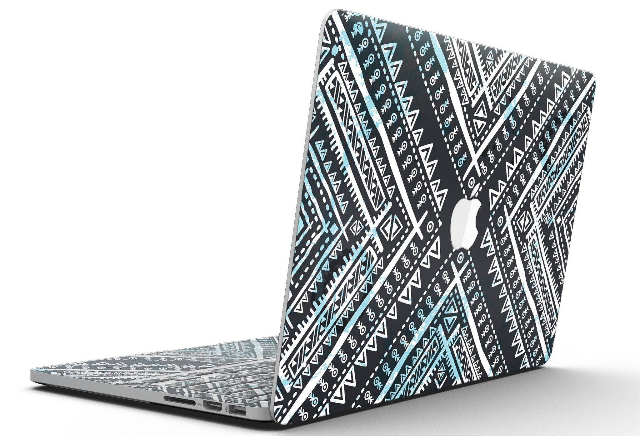 Ethnic Aztec Navy Point skin for MacBook Pro with Retina Display, showcasing vibrant colors and intricate patterns.