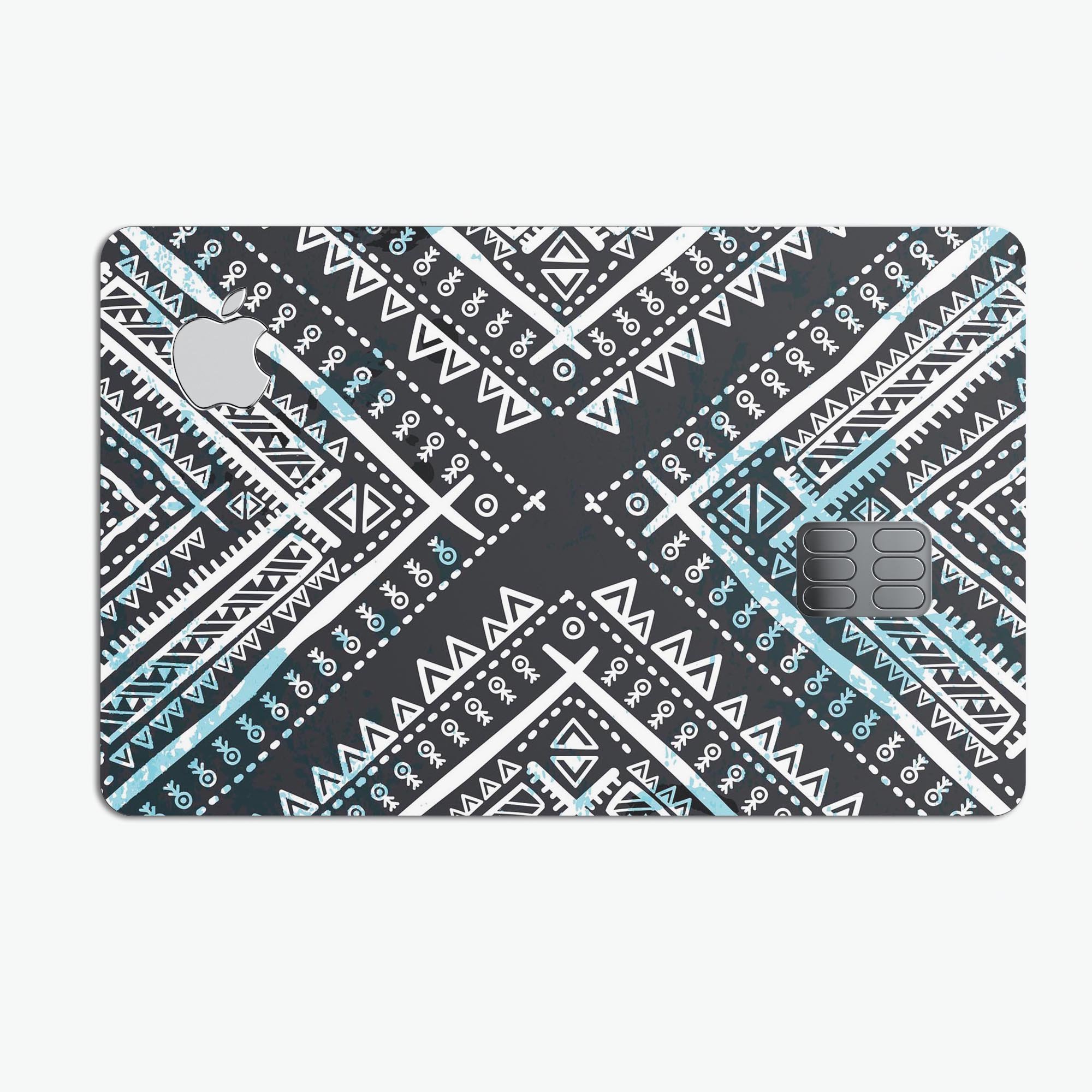 Ethnic Aztec Navy Point decal skin for Apple Card, showcasing intricate design and premium vinyl material.