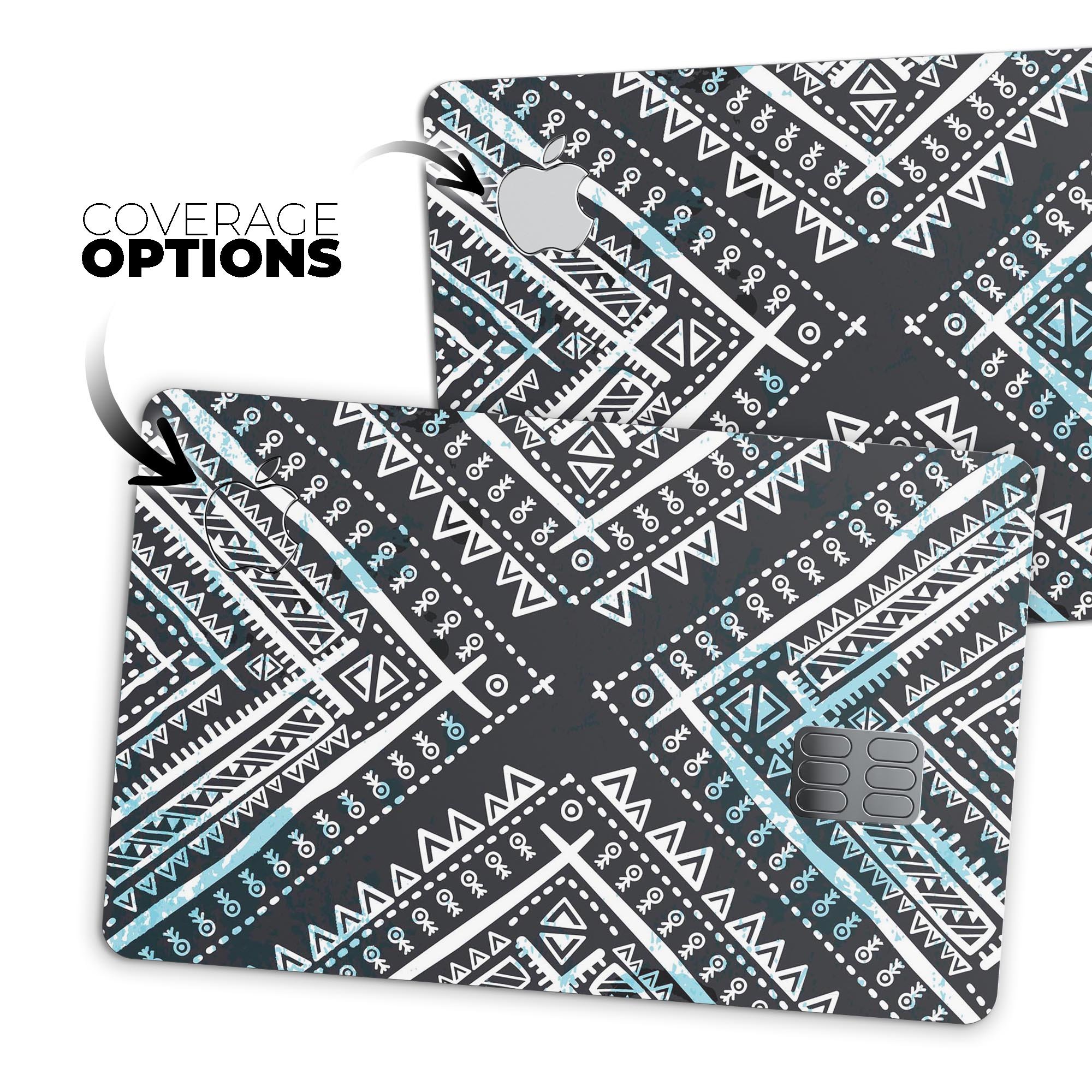 Ethnic Aztec Navy Point decal skin for Apple Card, showcasing intricate design and premium vinyl material.