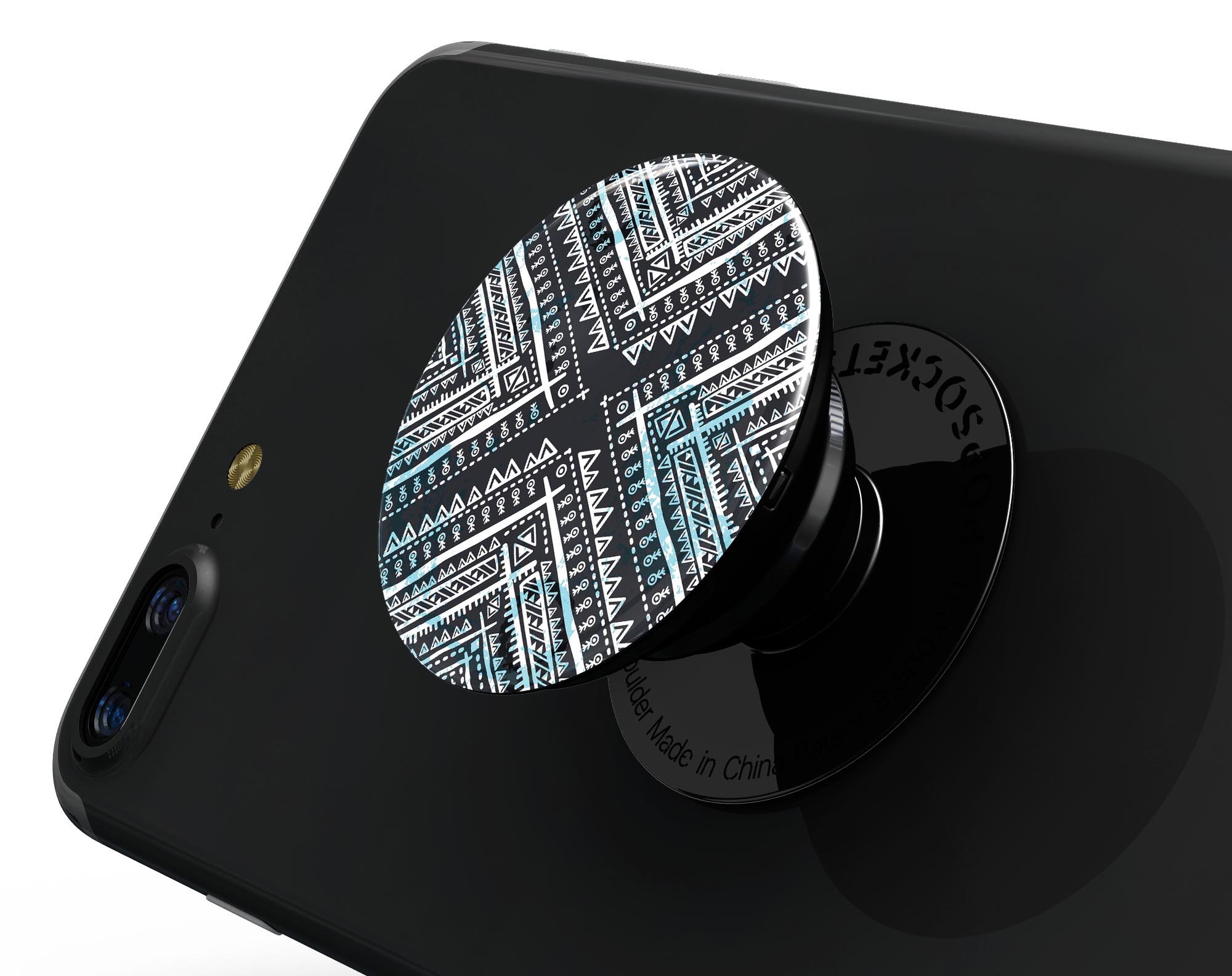Ethnic Aztec Navy Point Skin Kit for PopSockets, featuring vibrant Aztec patterns on a durable vinyl material.