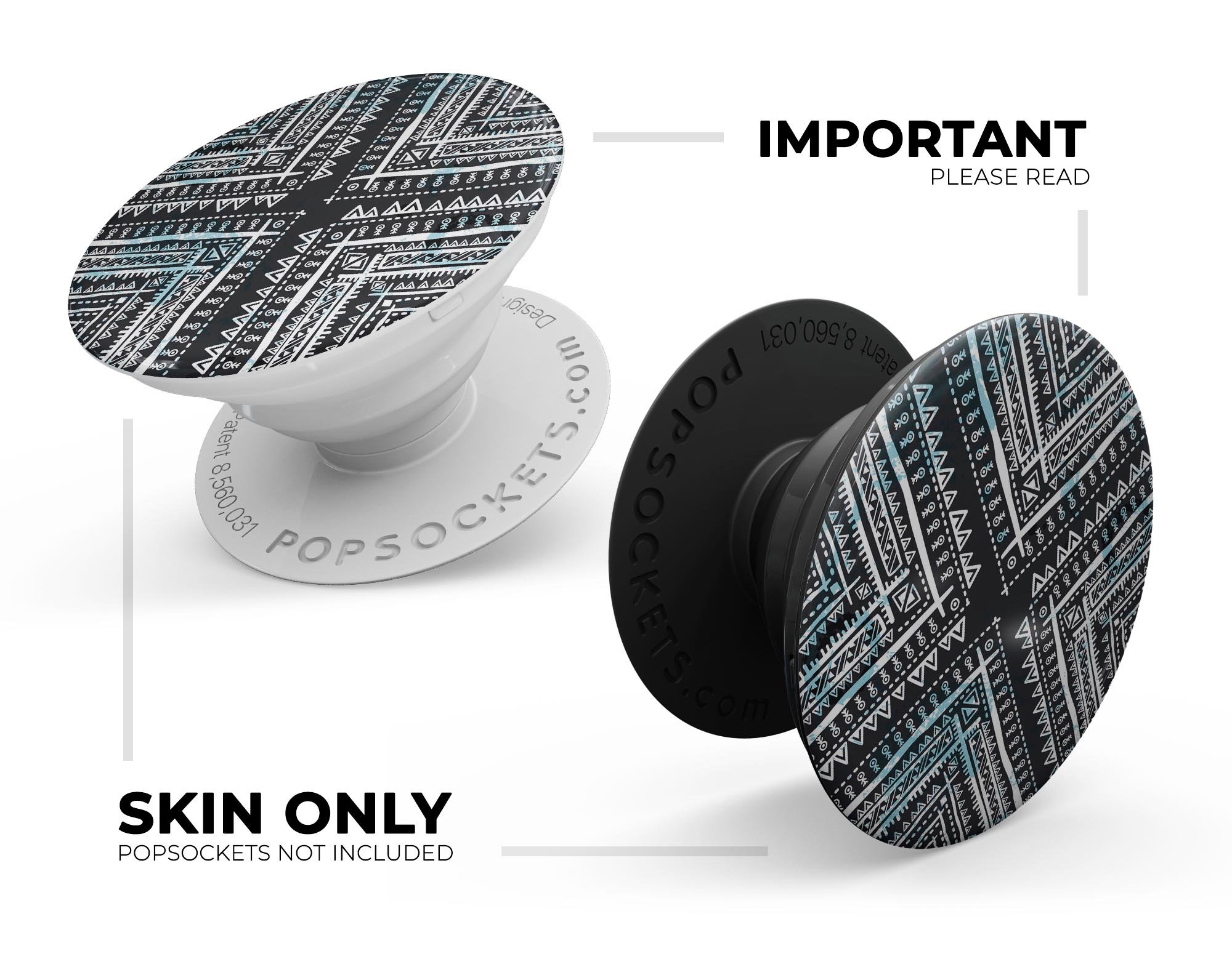 Ethnic Aztec Navy Point Skin Kit for PopSockets, featuring vibrant Aztec patterns on a durable vinyl material.