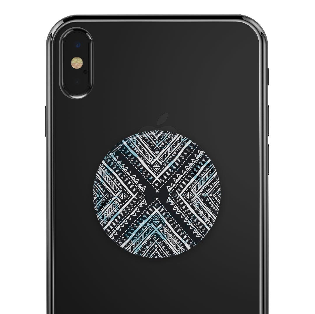 Ethnic Aztec Navy Point Skin Kit for PopSockets, featuring vibrant Aztec patterns on a durable vinyl material.