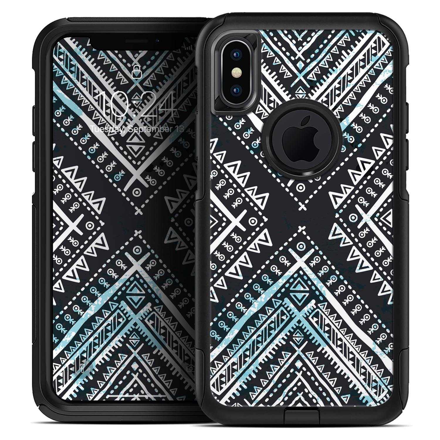 Ethnic Aztec Navy Point Skin Kit for iPhone OtterBox Cases featuring intricate patterns and premium materials.