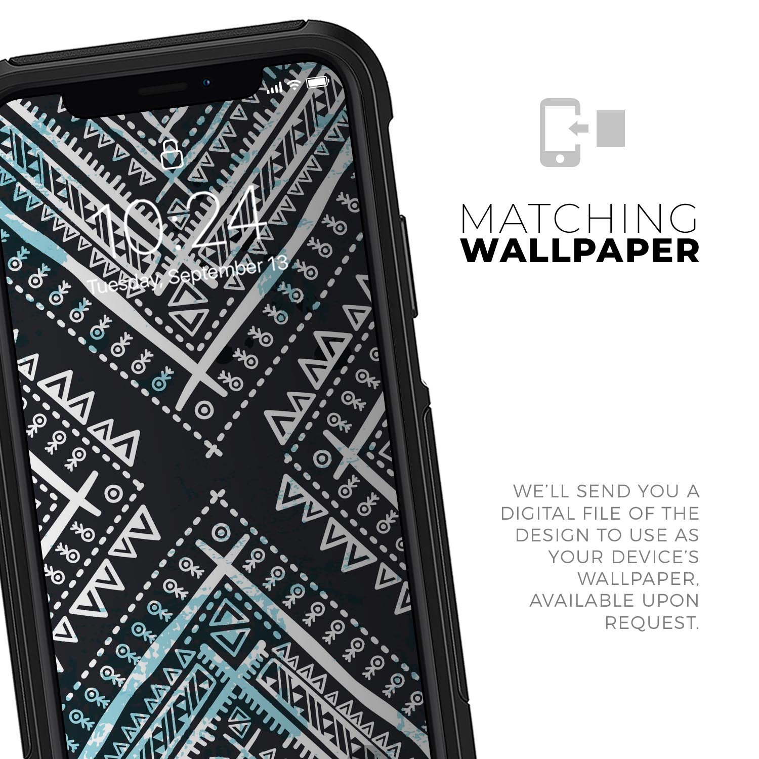 Ethnic Aztec Navy Point Skin Kit for iPhone OtterBox Cases featuring intricate patterns and premium materials.