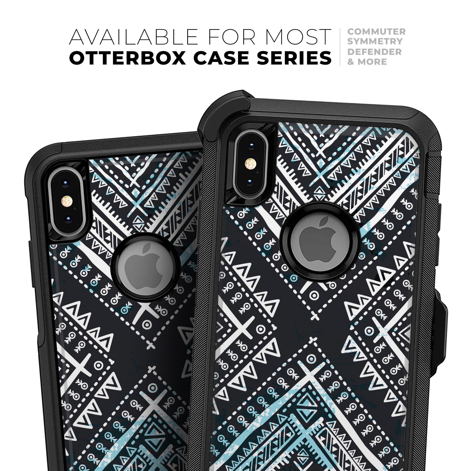 Ethnic Aztec Navy Point Skin Kit for iPhone OtterBox Cases featuring intricate patterns and premium materials.