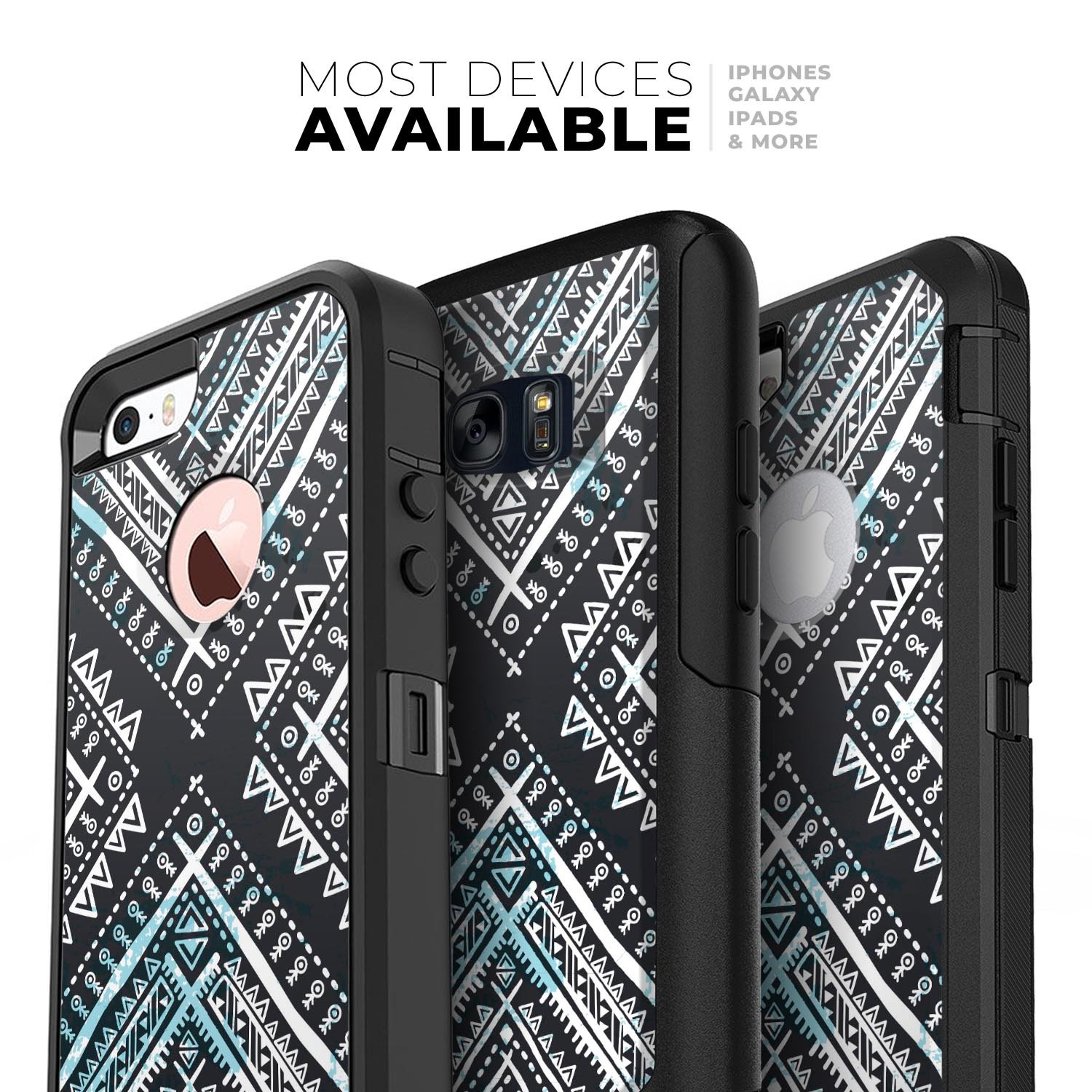 Ethnic Aztec Navy Point Skin Kit for iPhone OtterBox Cases featuring intricate patterns and premium materials.