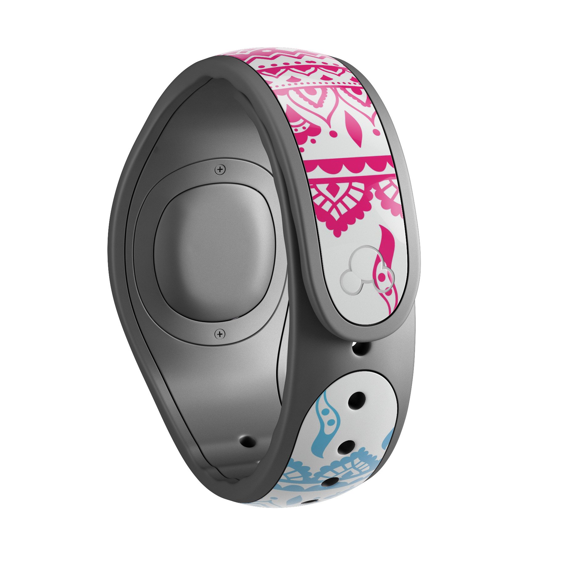 Ethnic Indian Tie-Dye Circle decal skin wrap kit for Disney Magic Band, showcasing vibrant colors and intricate tie-dye patterns.