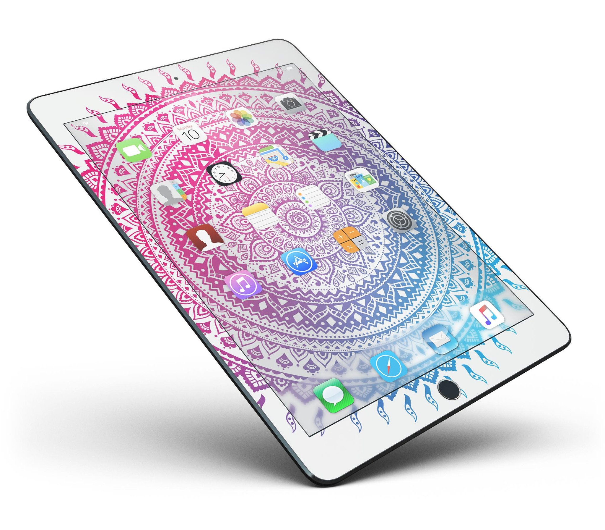 Ethnic Indian Tie-Dye Circle Full Body Skin for iPad Pro, showcasing vibrant colors and intricate patterns on a sleek vinyl surface.