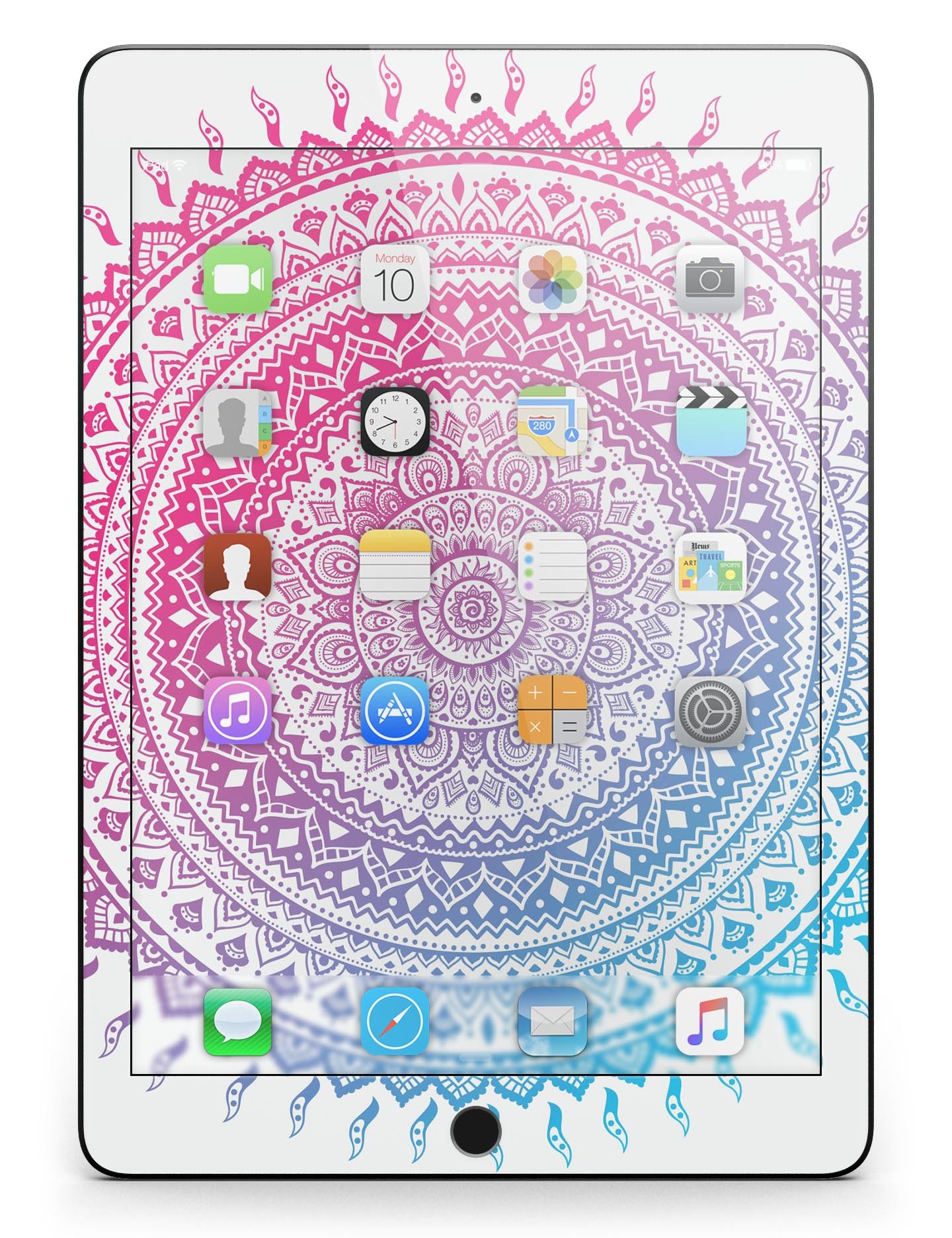 Ethnic Indian Tie-Dye Circle Full Body Skin for iPad Pro, showcasing vibrant colors and intricate patterns on a sleek vinyl surface.