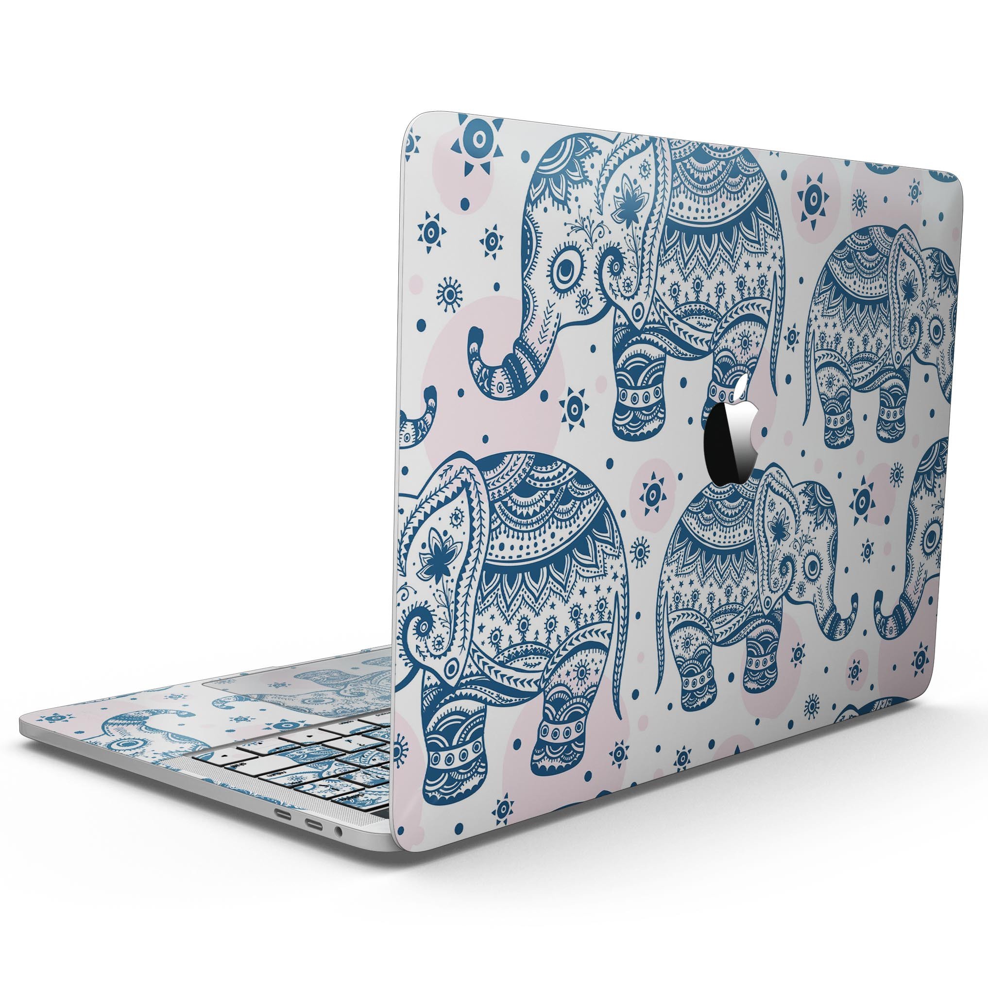 Ethnic Navy Seamless Aztec Elephant skin for MacBook Pro, showcasing intricate design and vibrant colors.