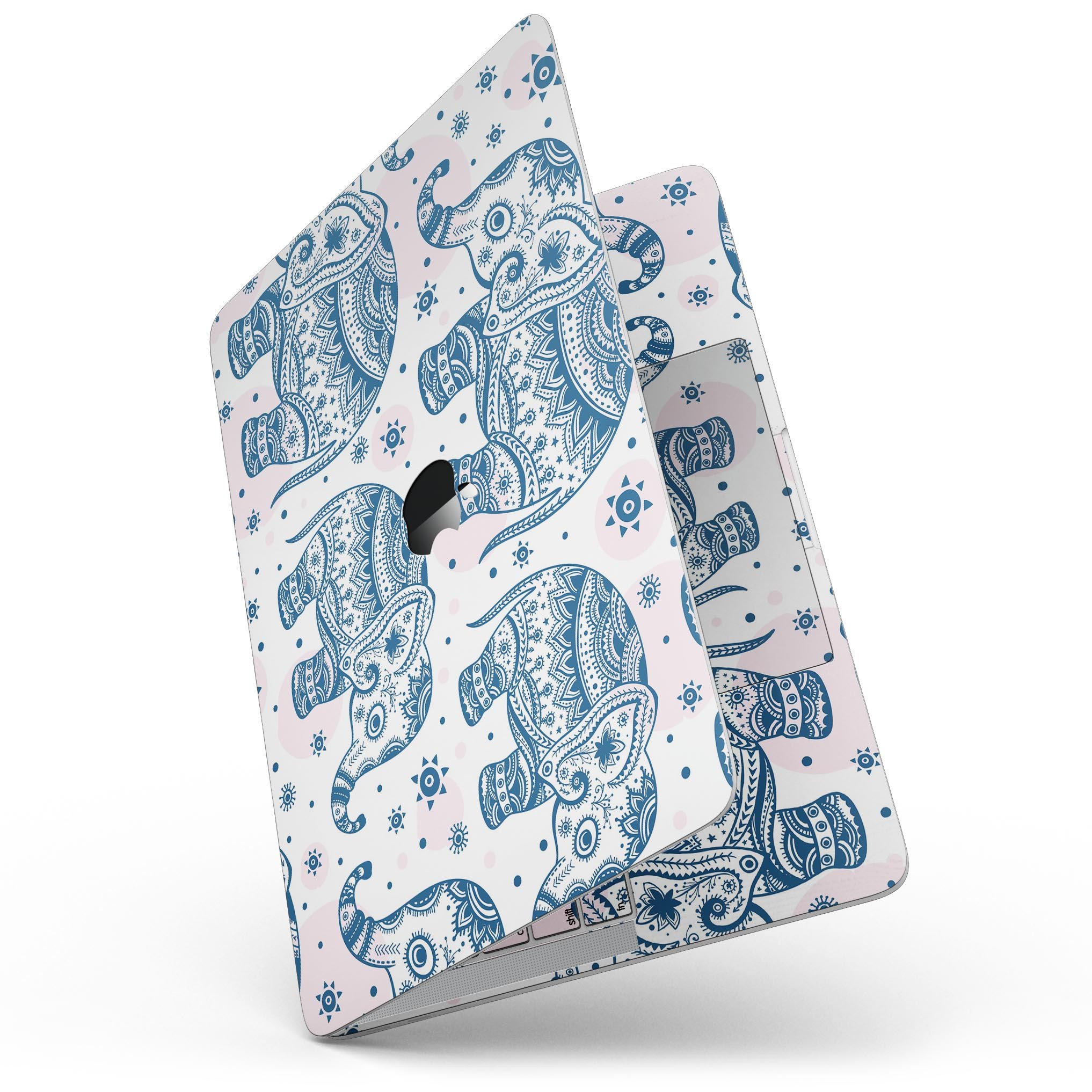 Ethnic Navy Seamless Aztec Elephant skin for MacBook Pro, showcasing intricate design and vibrant colors.