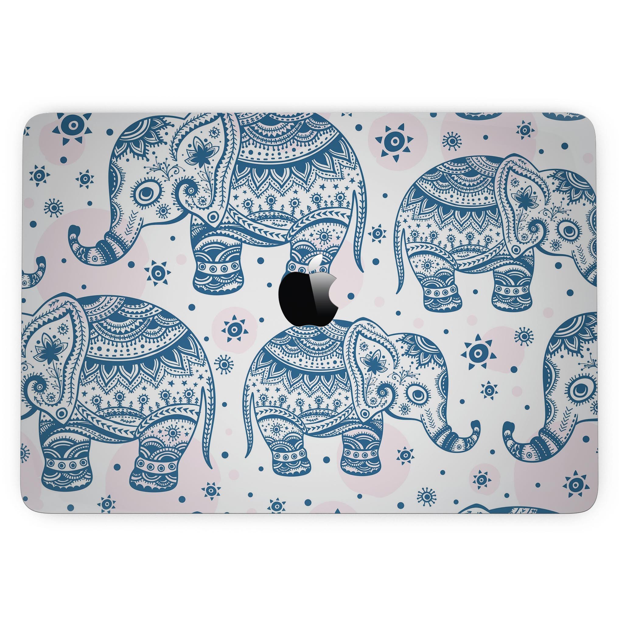 Ethnic Navy Seamless Aztec Elephant skin for MacBook Pro, showcasing intricate design and vibrant colors.