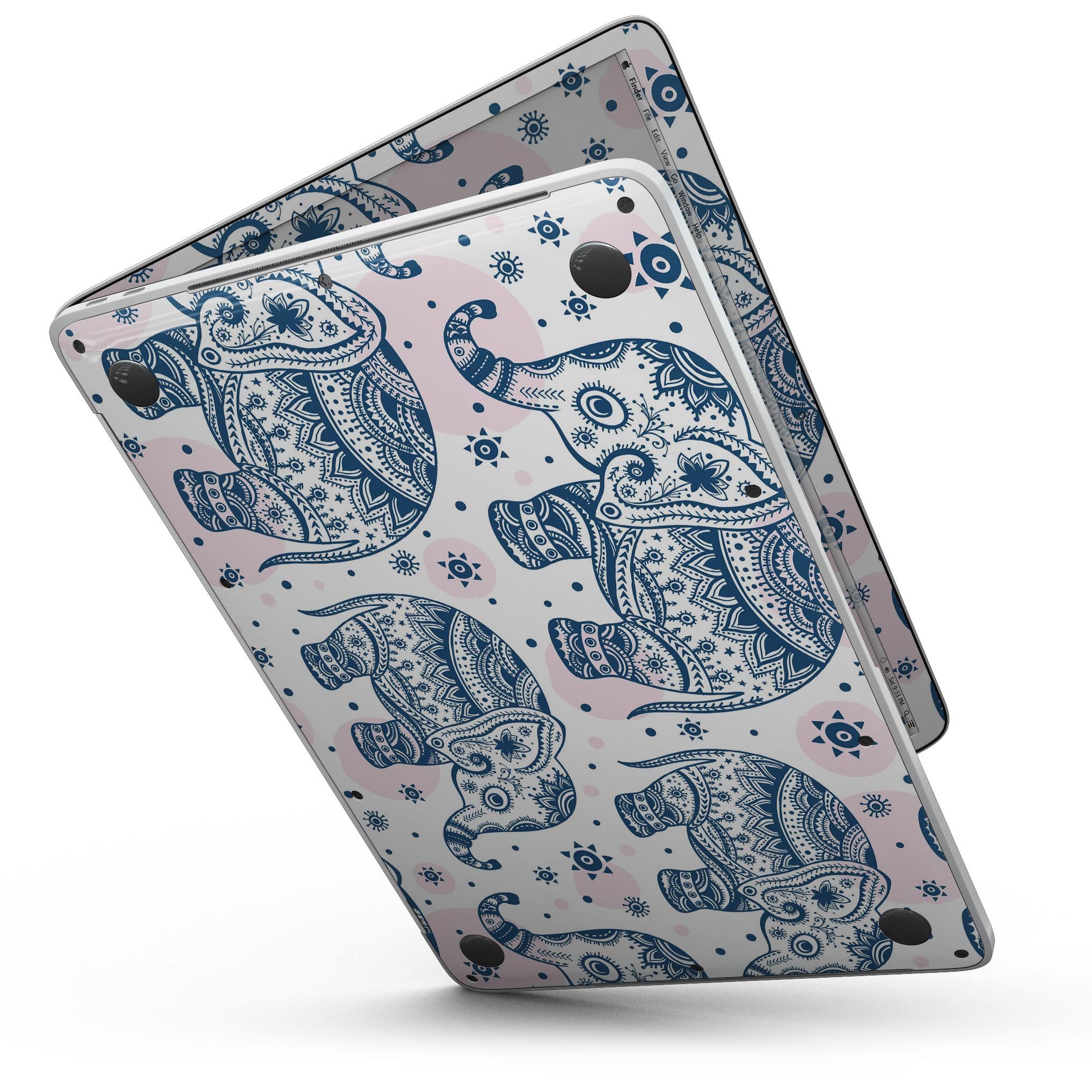Ethnic Navy Seamless Aztec Elephant skin for MacBook Pro, showcasing intricate design and vibrant colors.