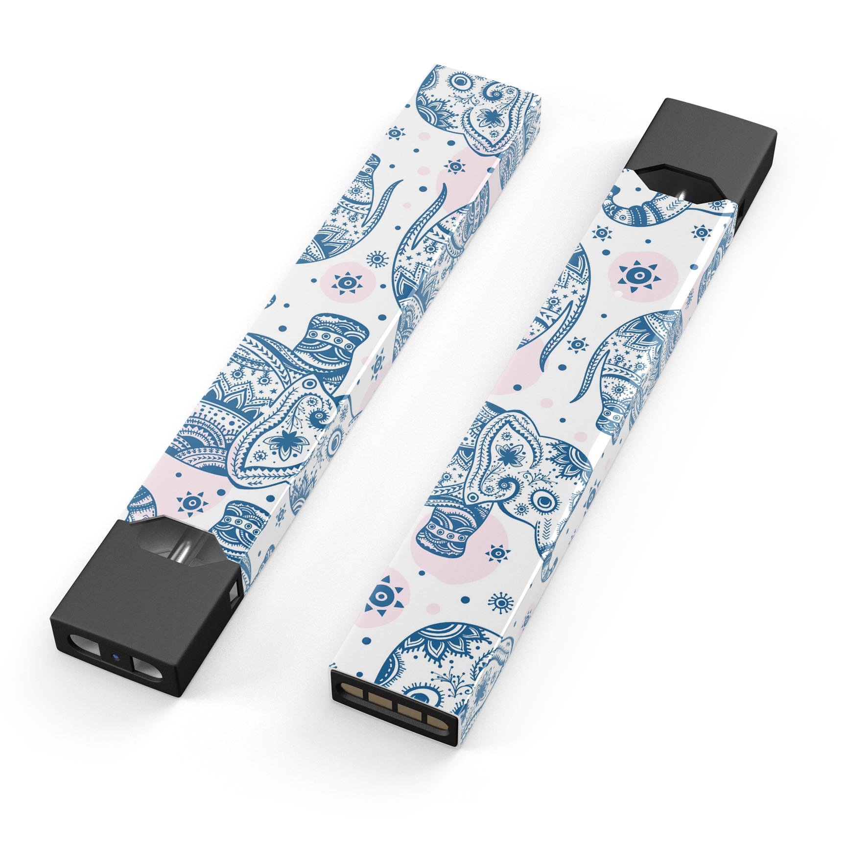 Ethnic Navy Seamless Aztec Elephant decal skin for JUUL vaping device, showcasing intricate design and premium quality.