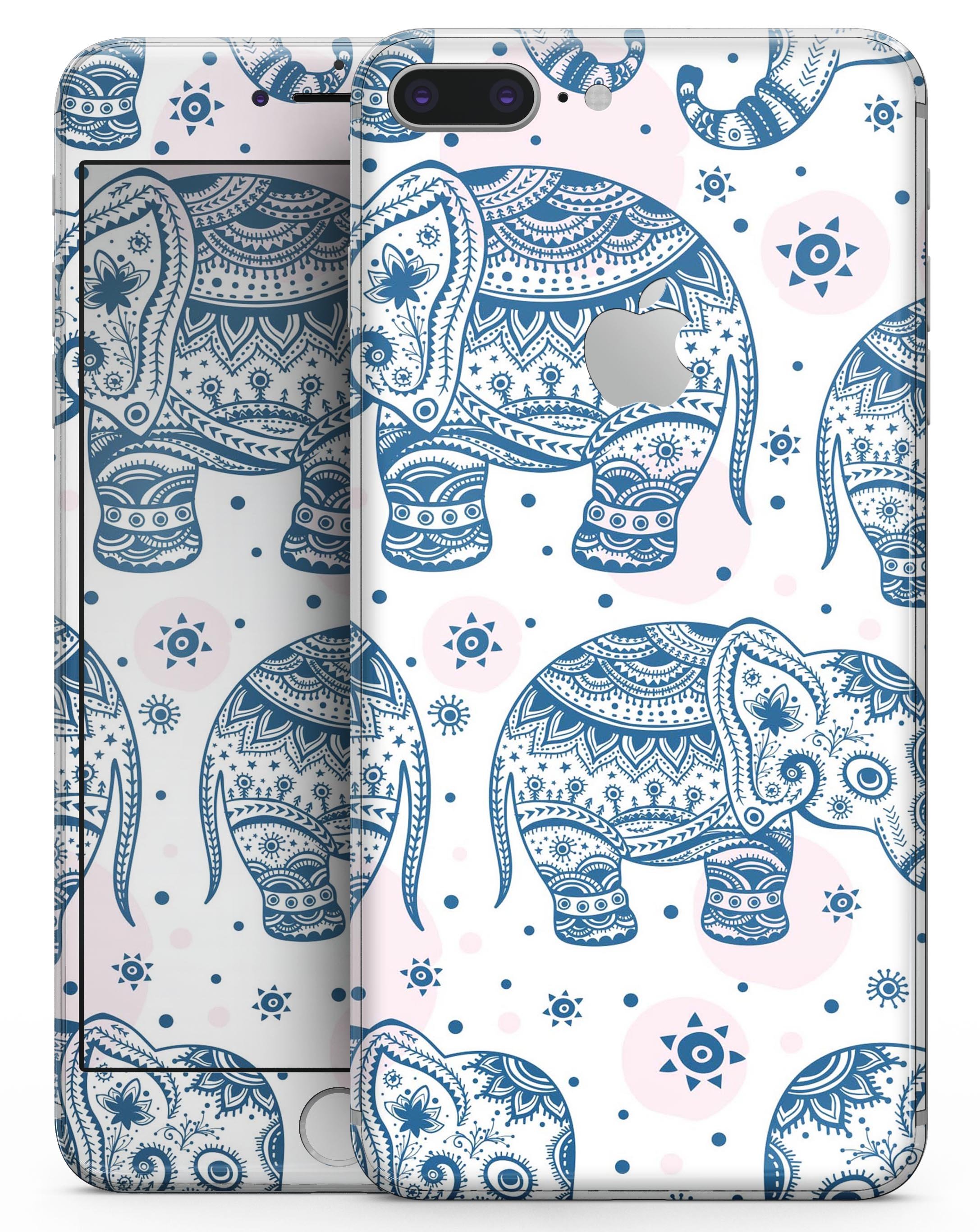 Ethnic Navy Seamless Aztec Elephant skin for iPhone 8 and 8 Plus, showcasing vibrant colors and intricate design.