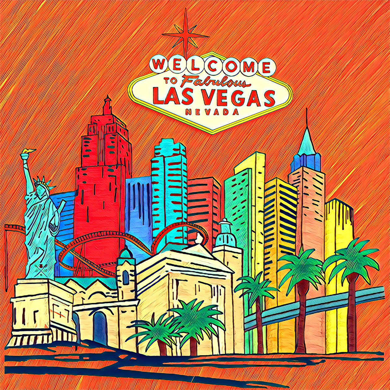 Fabulous Las Vegas Orange Pocket Square featuring a hand-sketched design of the New York New York hotel in vibrant colors.