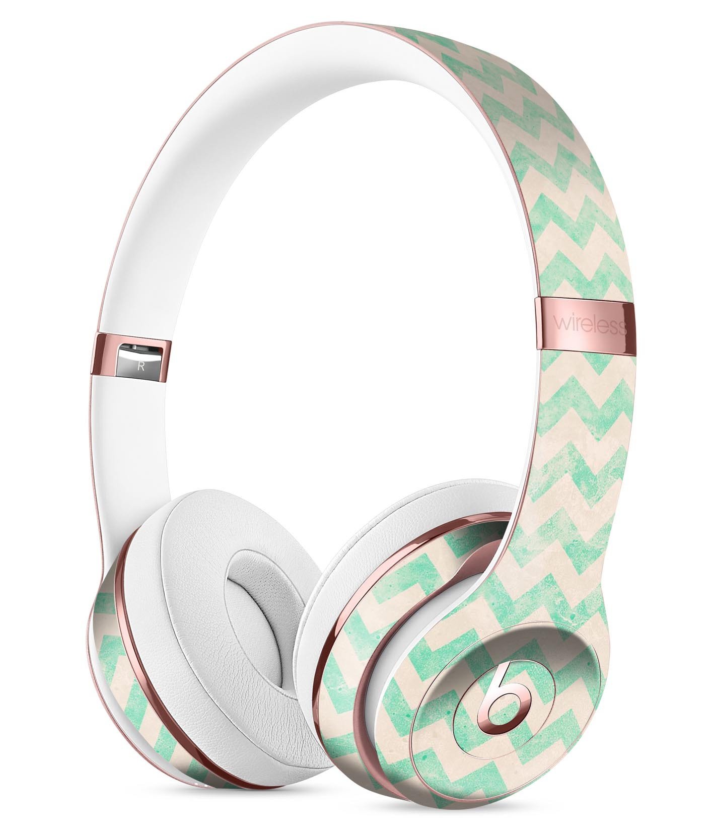 Faded Aqua Chevron Pattern Skin Kit for Beats by Dre Solo 3 Wireless Headphones, showcasing vibrant colors and unique design.