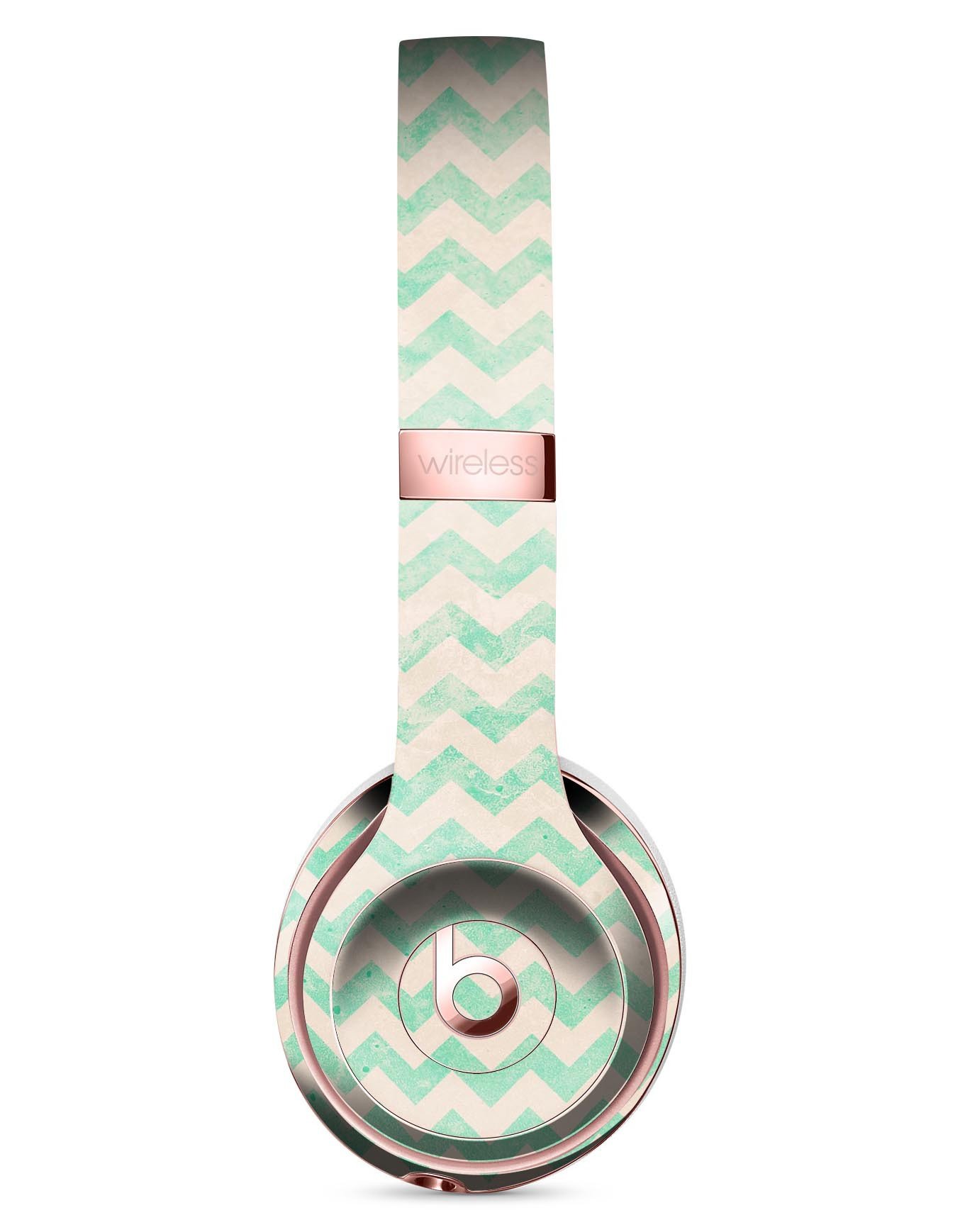 Faded Aqua Chevron Pattern Skin Kit for Beats by Dre Solo 3 Wireless Headphones, showcasing vibrant colors and unique design.