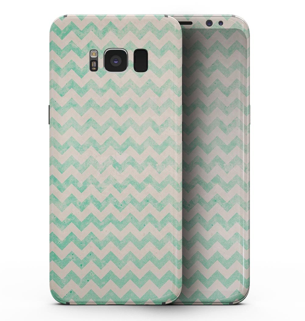 Faded Aqua Chevron Pattern skin for Samsung Galaxy S8, showcasing vibrant colors and precise cutouts for buttons and ports.