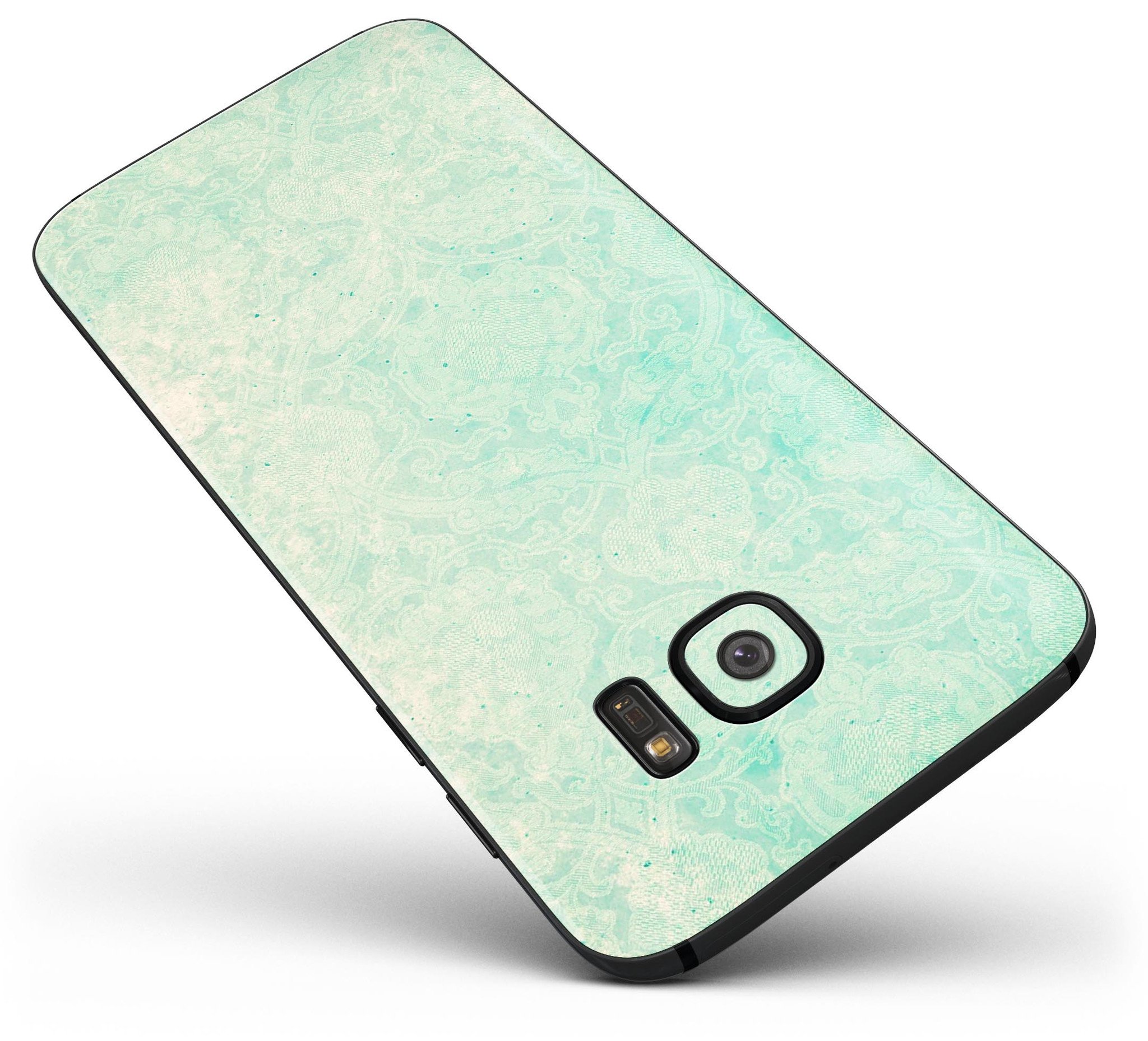 Faded Aqua Rococo Pattern skin kit for Samsung Galaxy S7 and S7 Edge, showcasing vibrant colors and premium vinyl material.