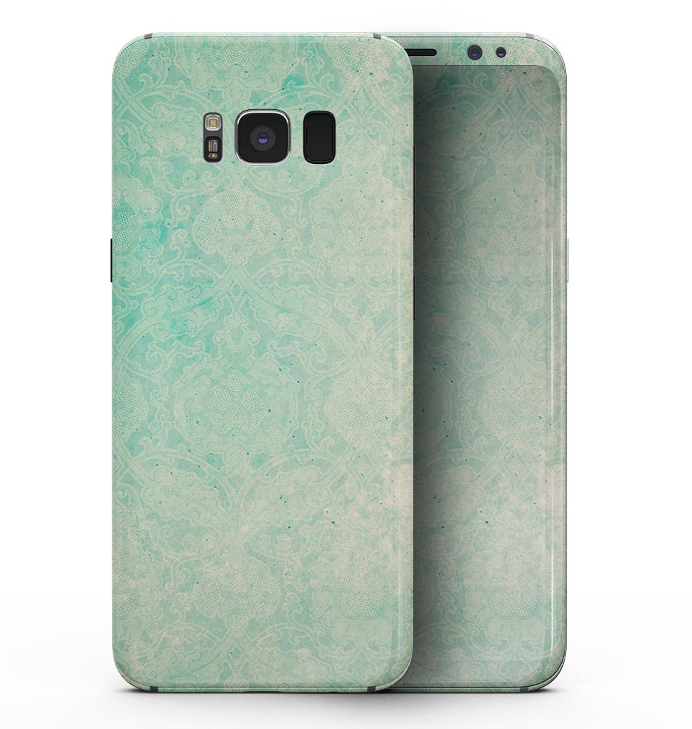 Faded Aqua Rococo Pattern skin for Samsung Galaxy S8, showcasing vibrant colors and intricate design.