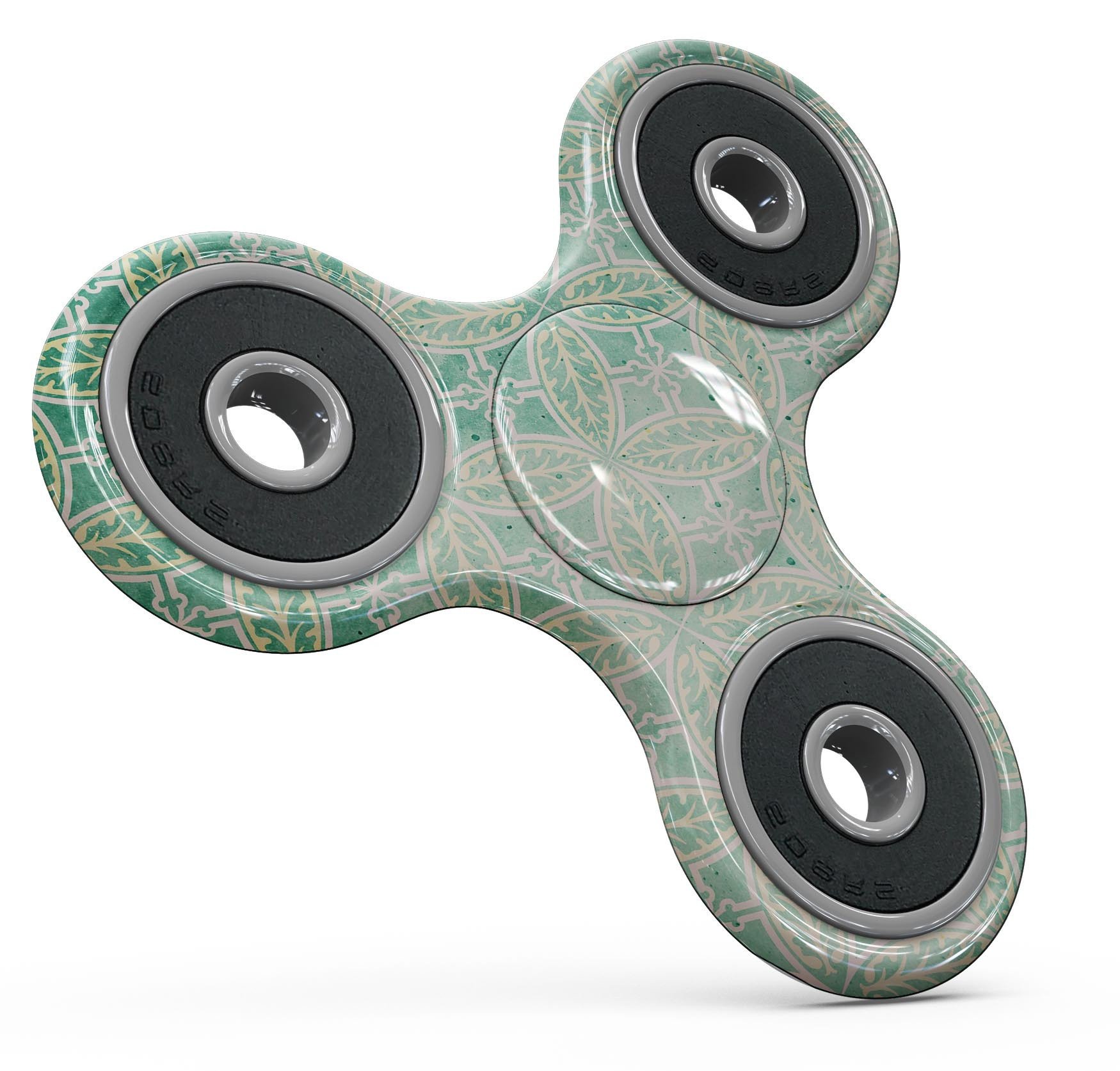 Faded blue and green overlapping circles design on a fidget spinner skin, showcasing vibrant colors and a sleek finish.