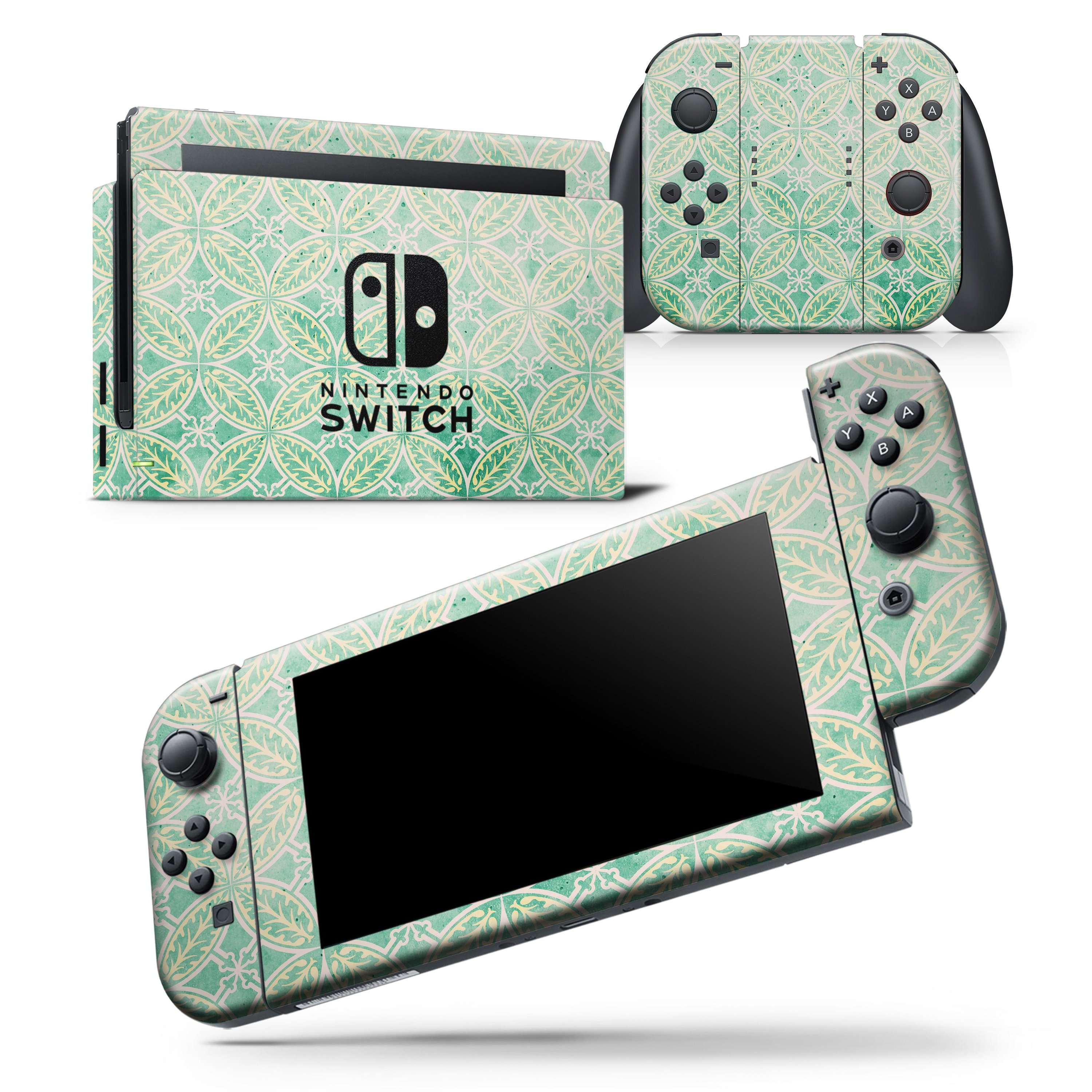 Faded blue and green overlapping circles skin wrap decal for Nintendo Switch, showcasing a stylish design that fits snugly on the console and controllers.
