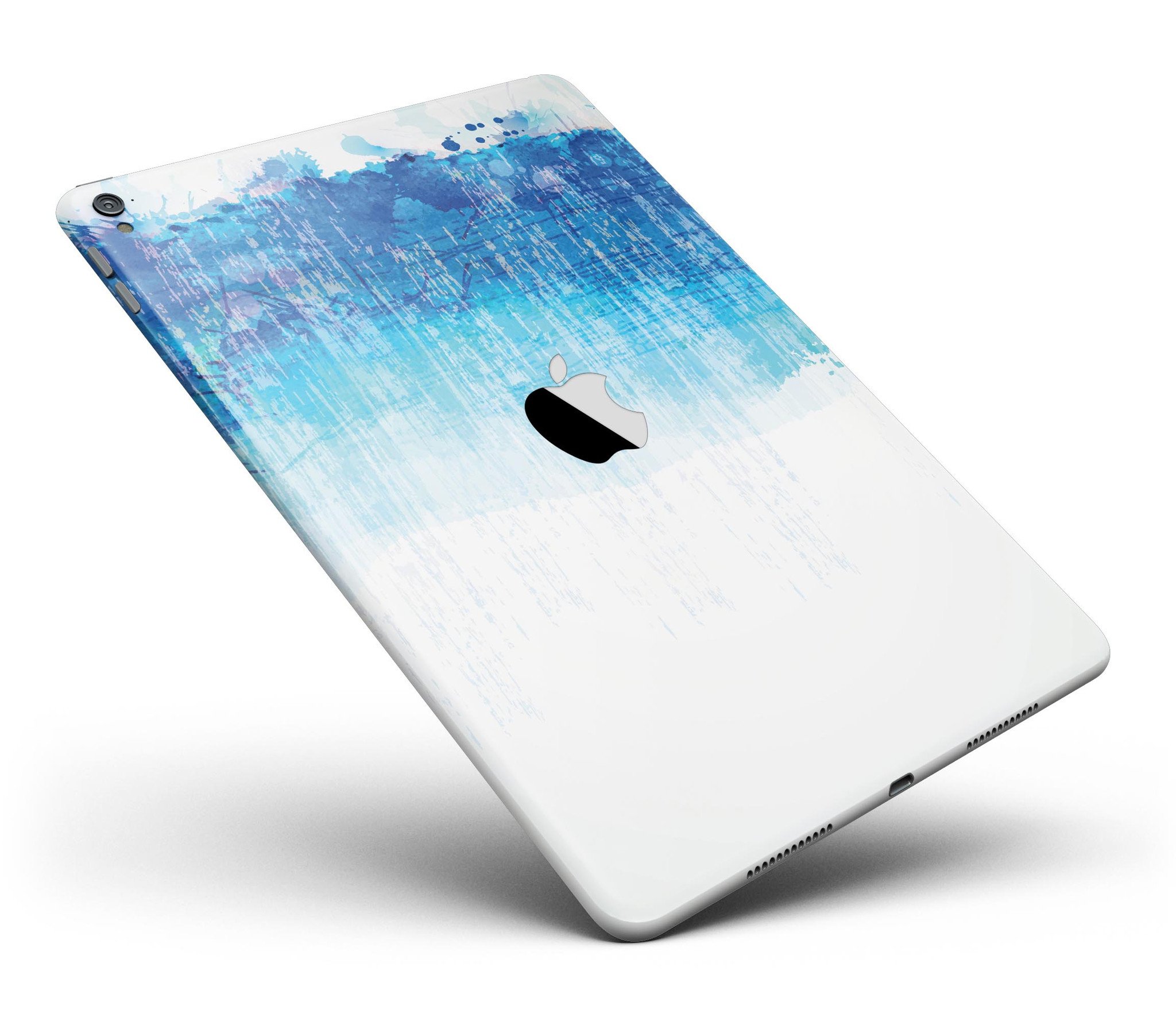 Faded Blue Watercolor Strokes Full Body Skin for iPad Pro, showcasing a stylish design with vibrant blue hues and smooth texture.