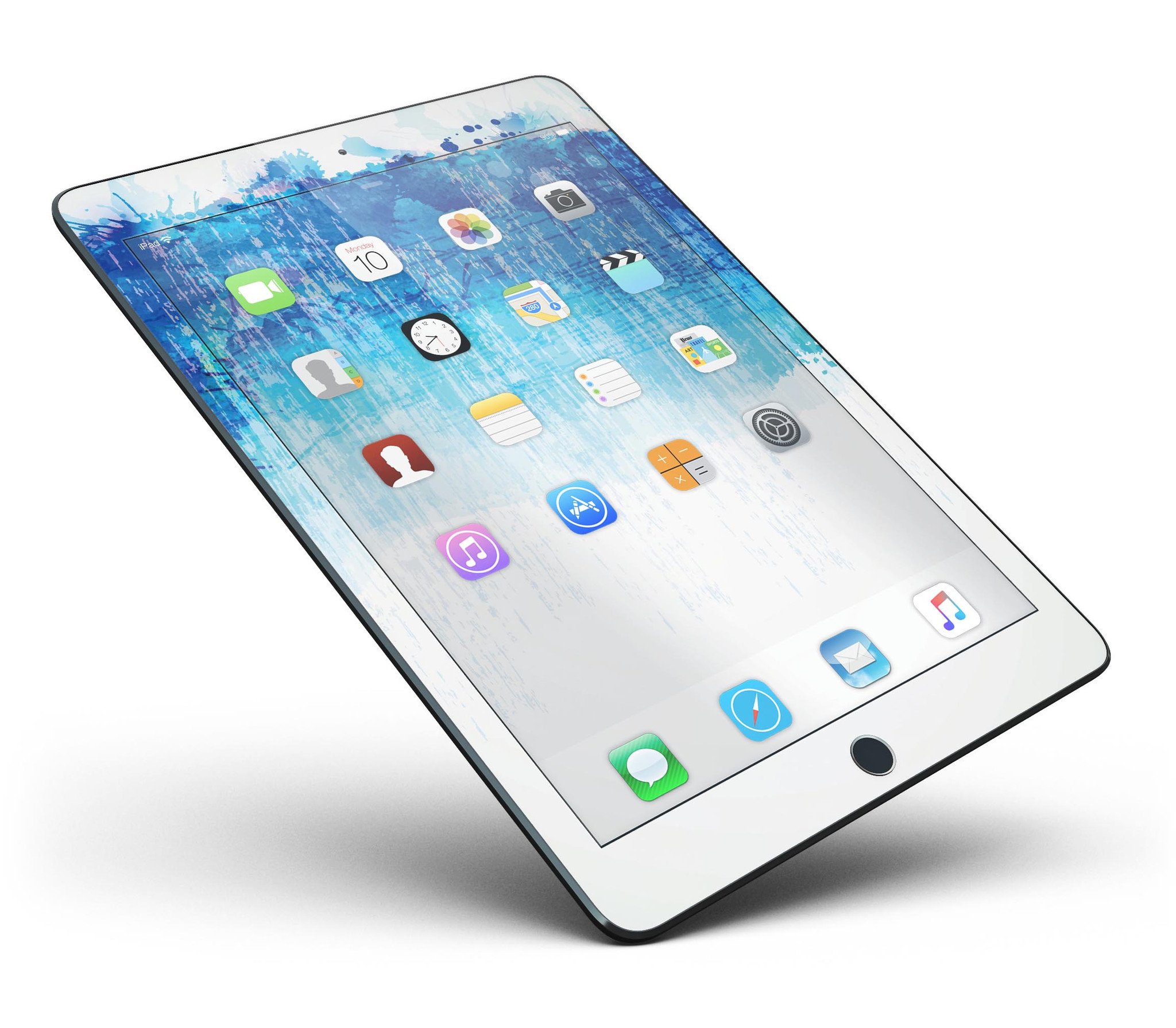 Faded Blue Watercolor Strokes Full Body Skin for iPad Pro, showcasing a stylish design with vibrant blue hues and smooth texture.