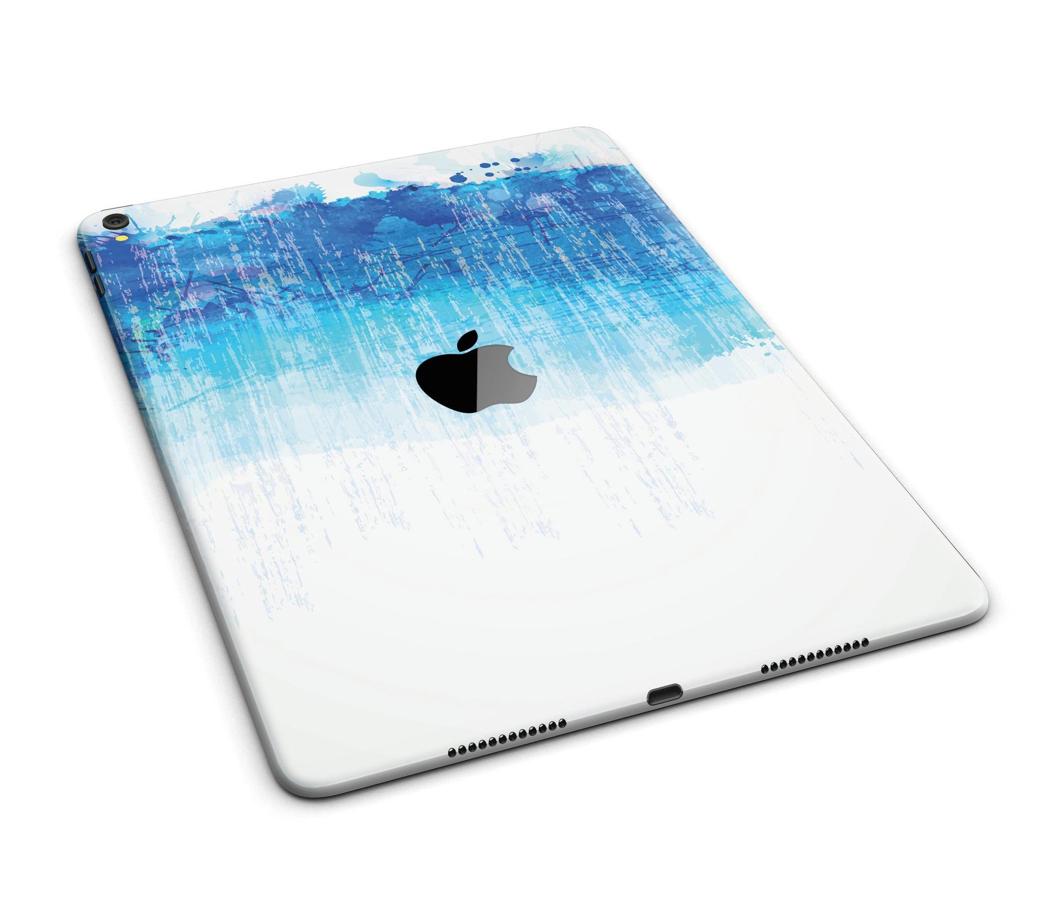 Faded Blue Watercolor Strokes Full Body Skin for iPad Pro, showcasing a stylish design with vibrant blue hues and smooth texture.