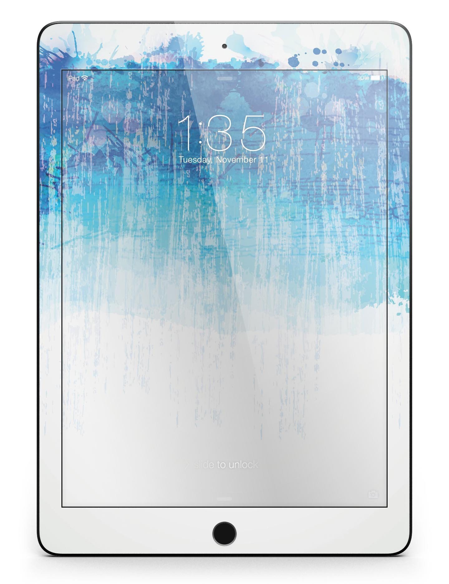 Faded Blue Watercolor Strokes Full Body Skin for iPad Pro, showcasing a stylish design with vibrant blue hues and smooth texture.