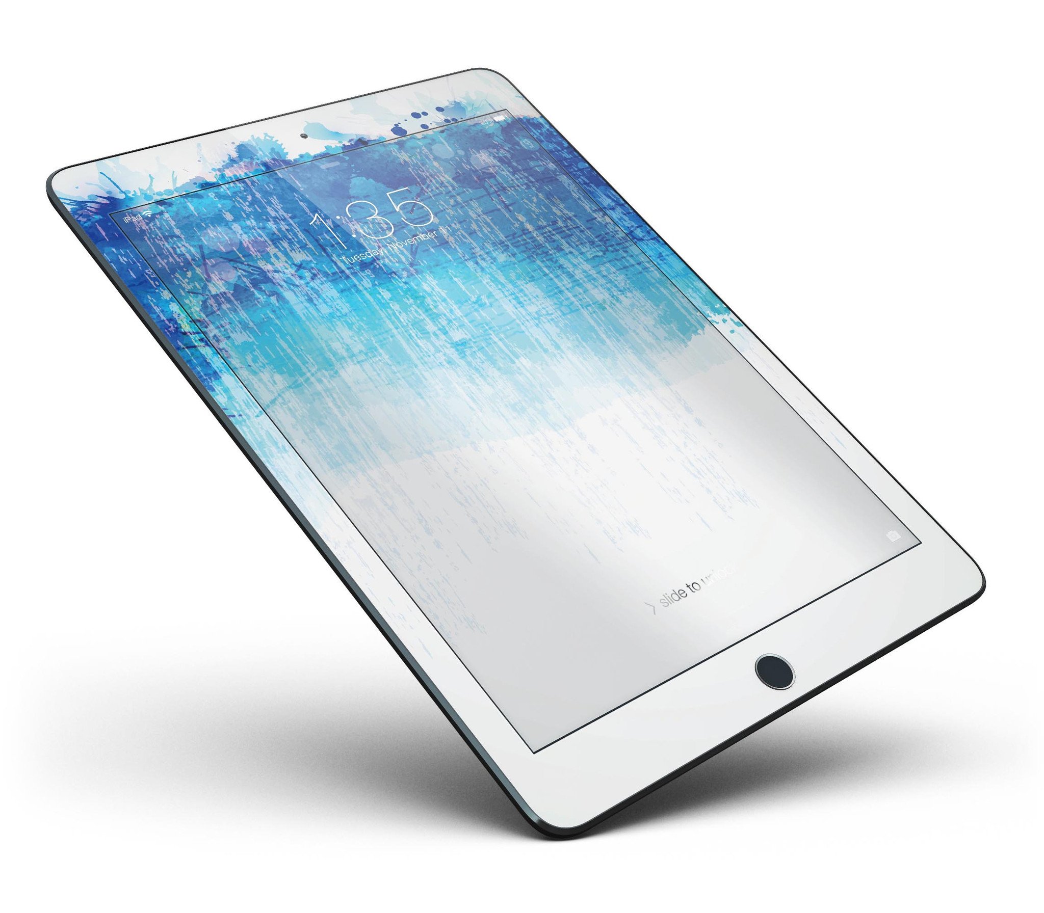 Faded Blue Watercolor Strokes Full Body Skin for iPad Pro, showcasing a stylish design with vibrant blue hues and smooth texture.