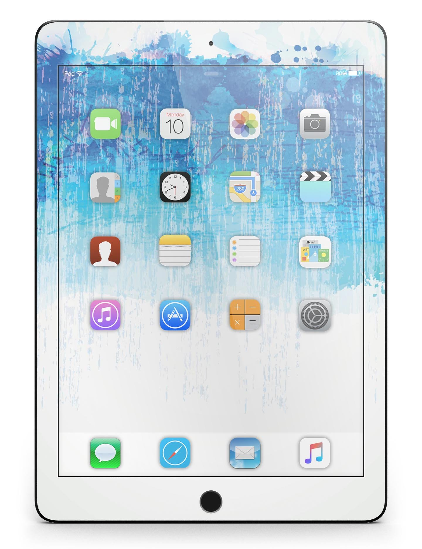 Faded Blue Watercolor Strokes Full Body Skin for iPad Pro, showcasing a stylish design with vibrant blue hues and smooth texture.