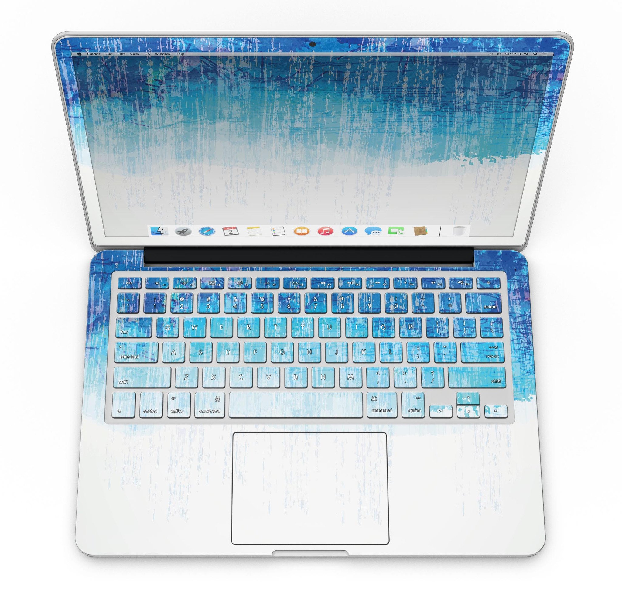 Faded Blue Watercolor Strokes skin for MacBook Pro with Retina Display, showcasing a stylish design that protects the device.