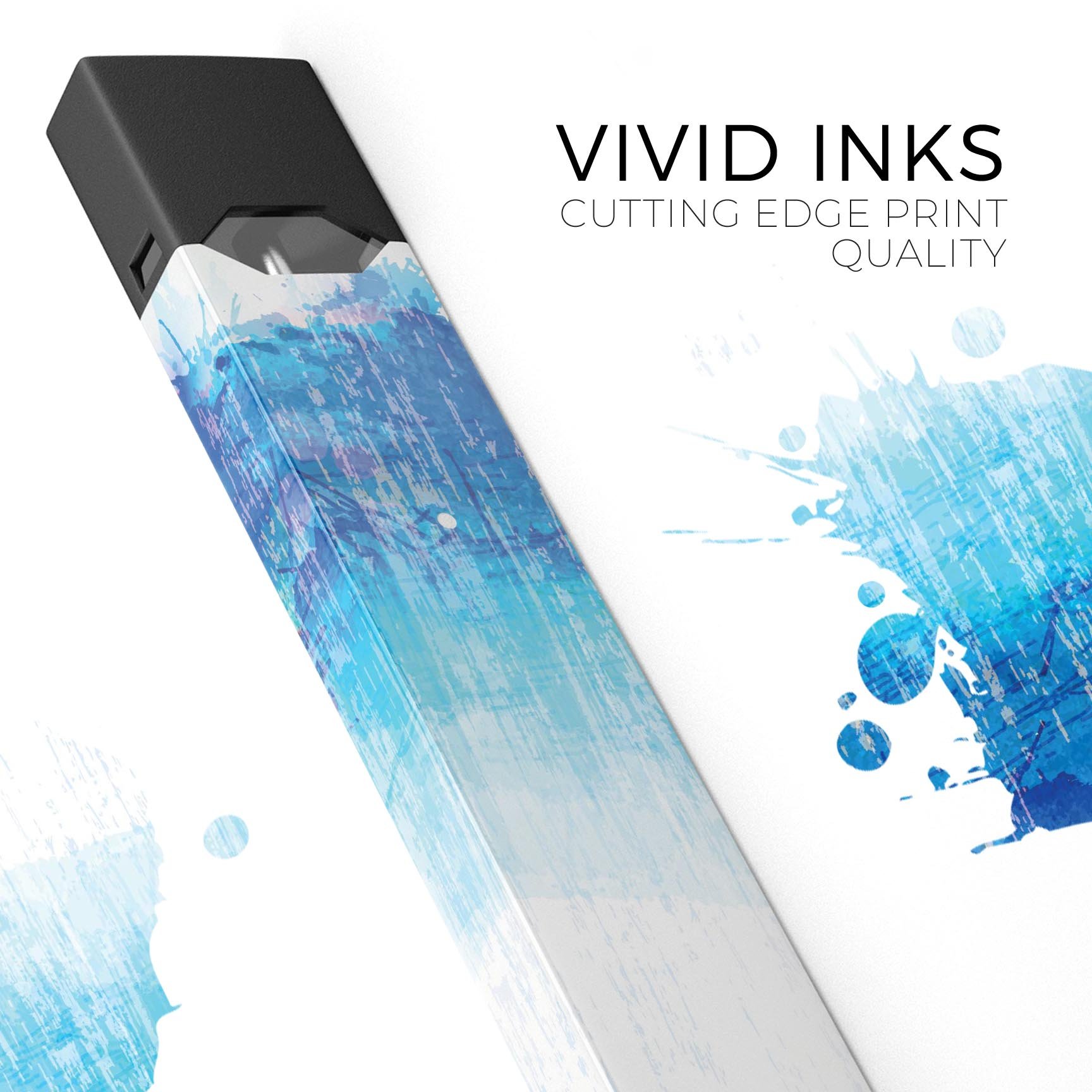 Faded Blue Watercolor Strokes skin-wrap for JUUL device, showcasing vibrant colors and a smooth finish.