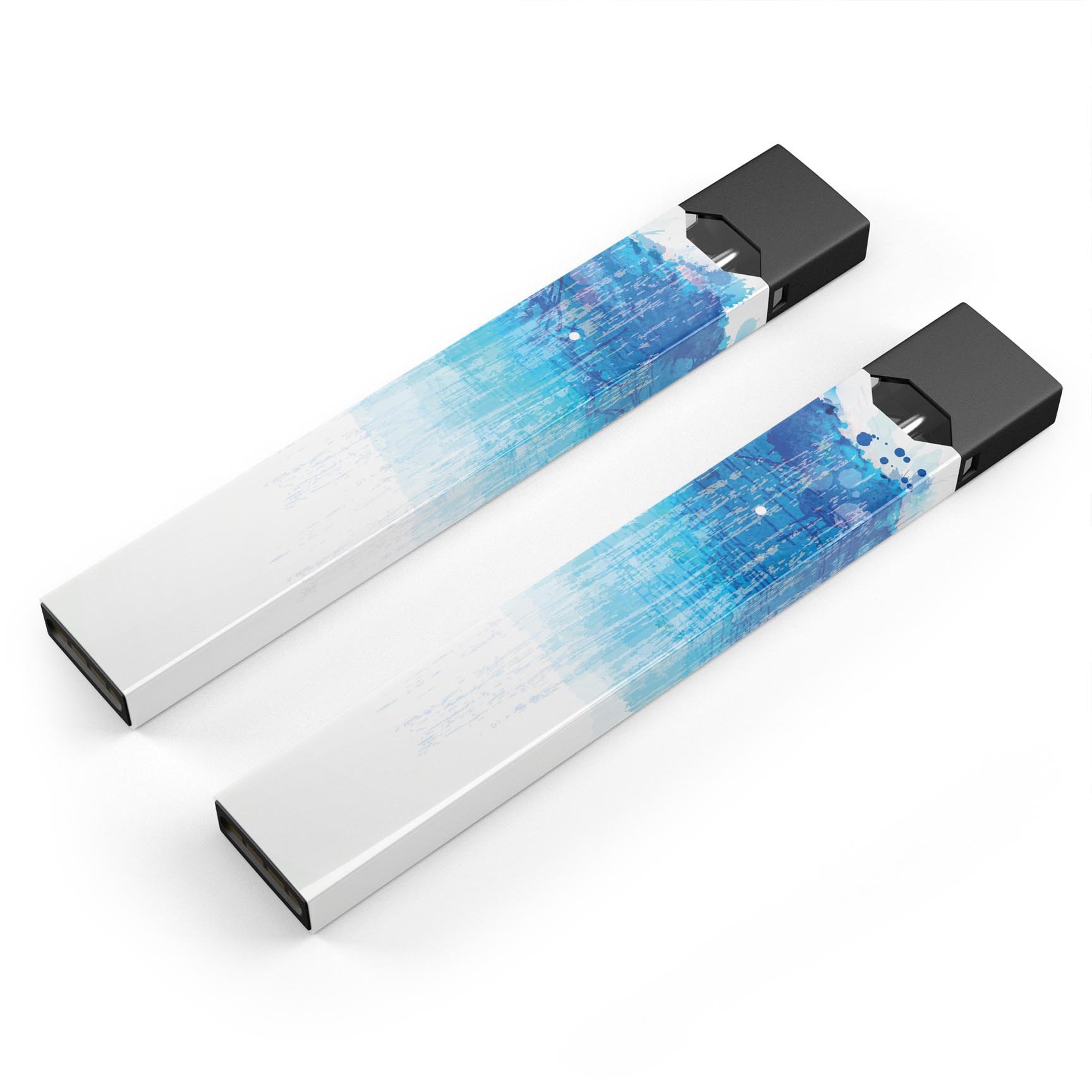 Faded Blue Watercolor Strokes skin-wrap for JUUL device, showcasing vibrant colors and a smooth finish.