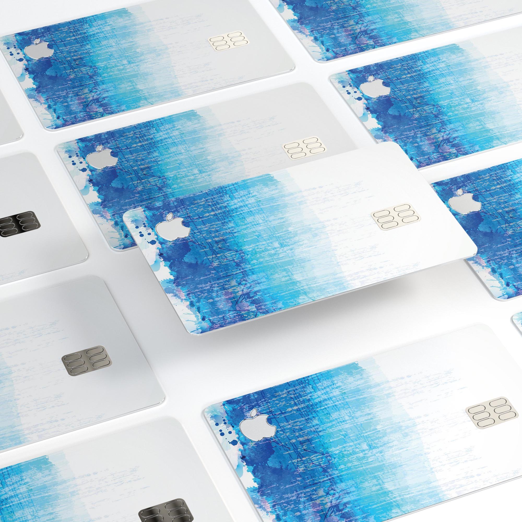 Faded Blue Watercolor Strokes decal skin for Apple Card, showcasing a vibrant design with protective features.