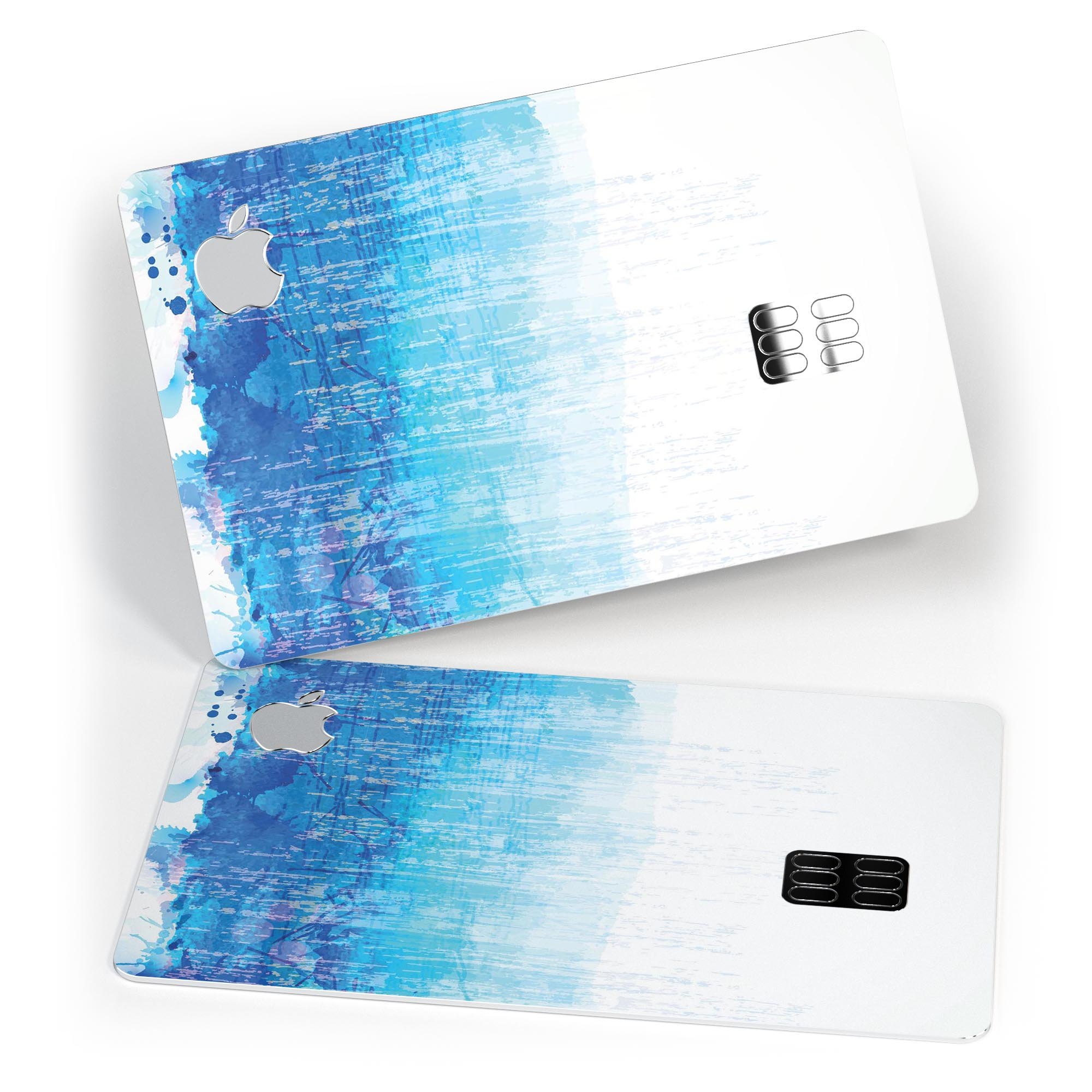 Faded Blue Watercolor Strokes decal skin for Apple Card, showcasing a vibrant design with protective features.