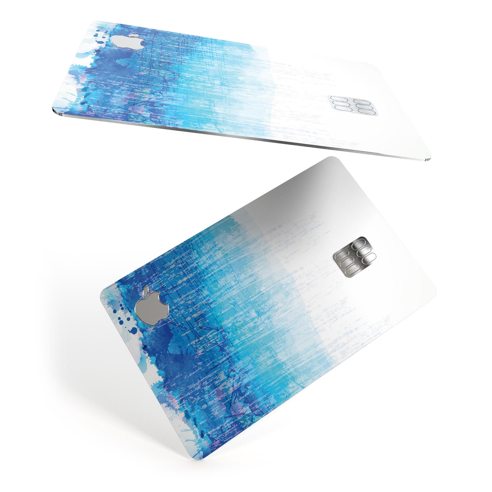 Faded Blue Watercolor Strokes decal skin for Apple Card, showcasing a vibrant design with protective features.