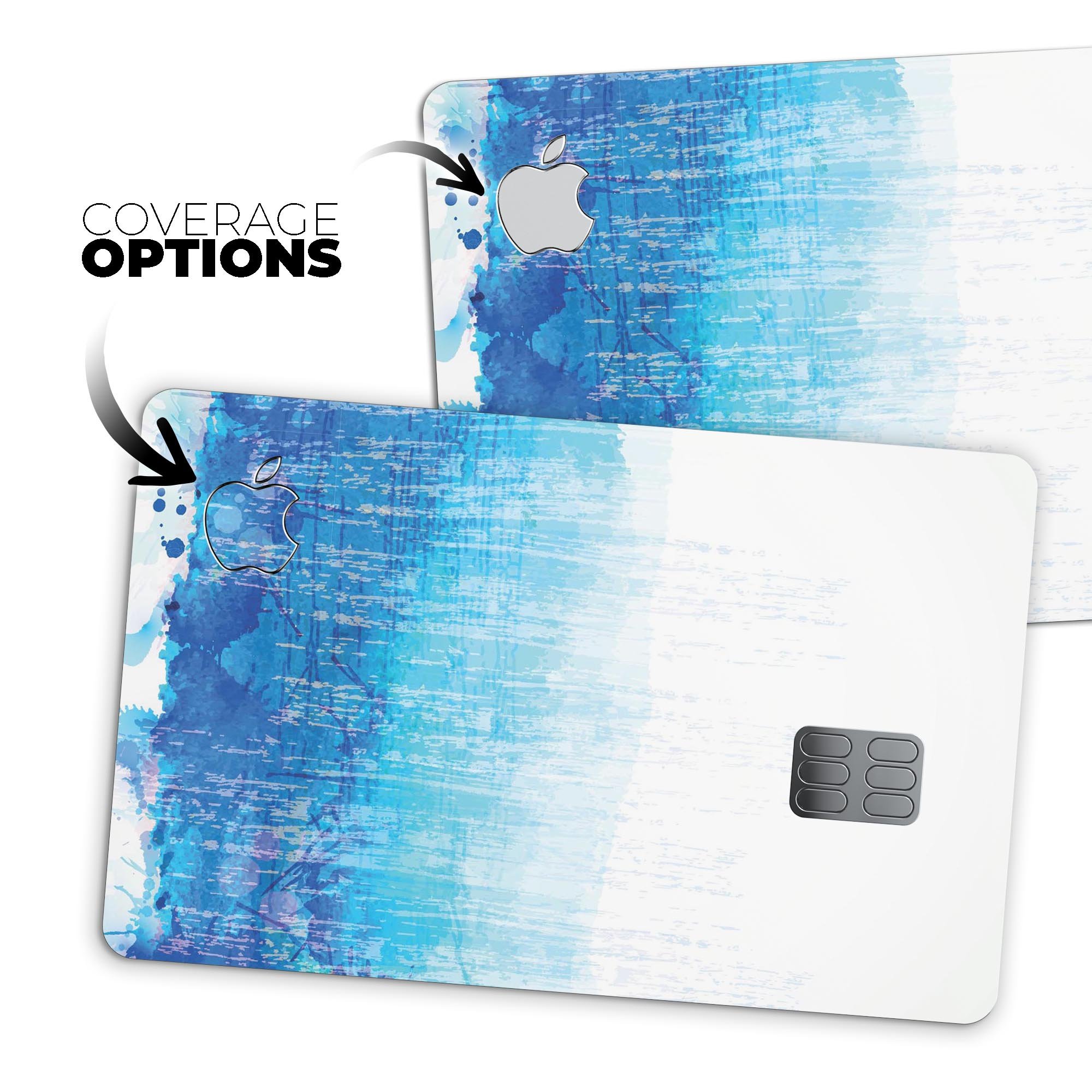 Faded Blue Watercolor Strokes decal skin for Apple Card, showcasing a vibrant design with protective features.