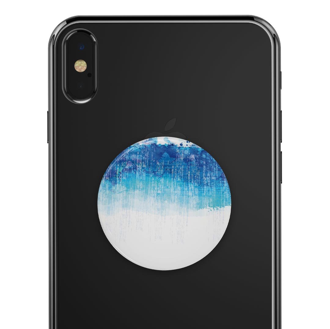 Faded Blue Watercolor Strokes Skin Kit for PopSockets, showcasing a vibrant watercolor design on a premium vinyl material.