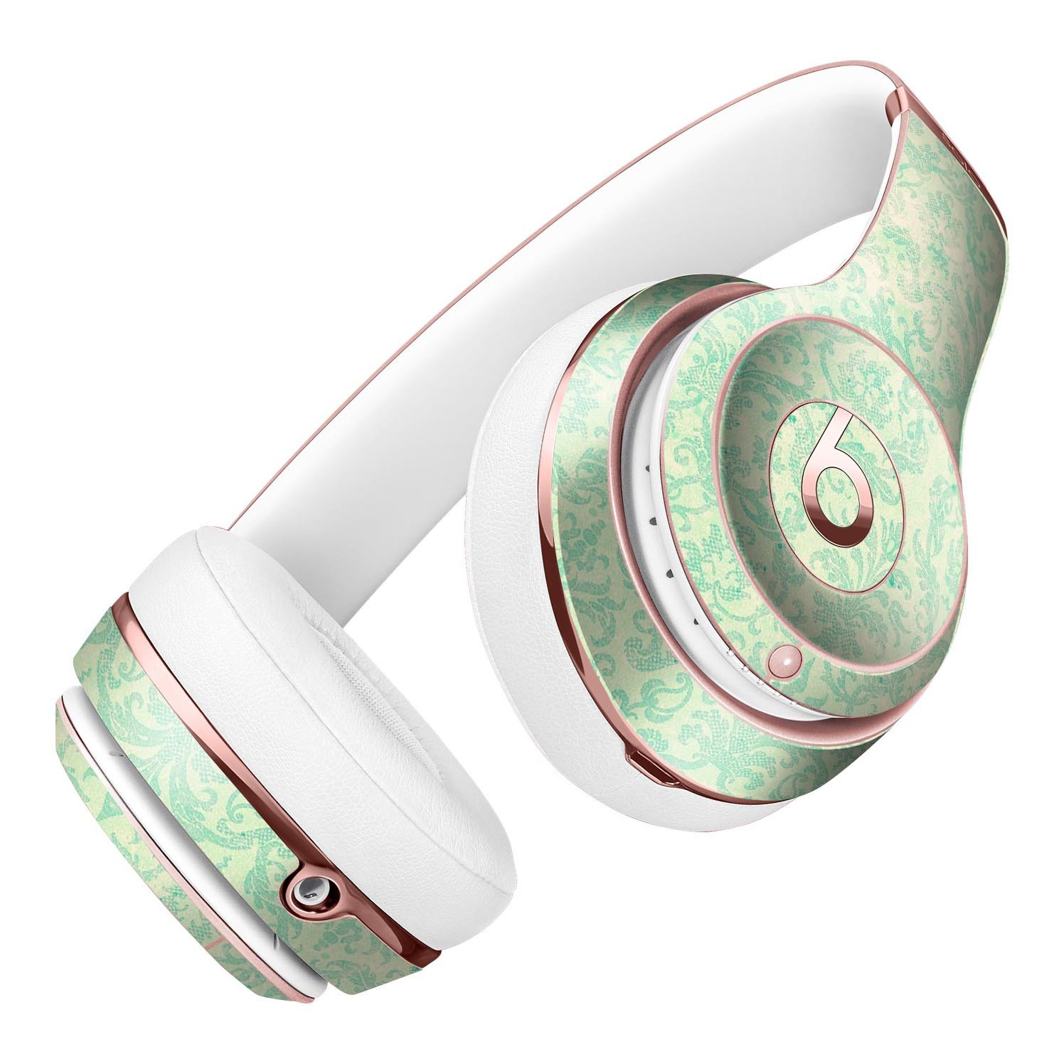 Faded Blue-Green Rococo Pattern Skin Kit for Beats by Dre Solo 3 Wireless Headphones, showcasing intricate design and premium vinyl material.