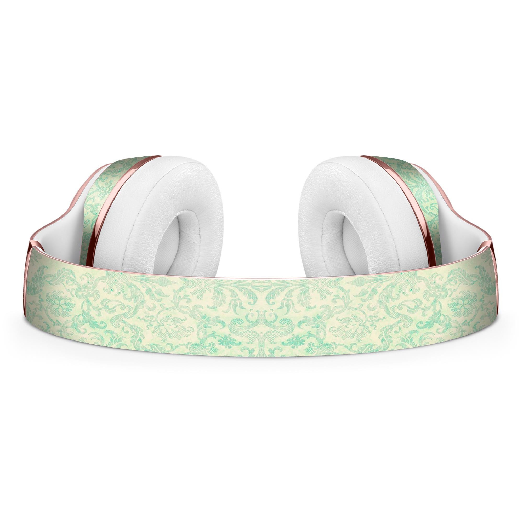 Faded Blue-Green Rococo Pattern Skin Kit for Beats by Dre Solo 3 Wireless Headphones, showcasing intricate design and premium vinyl material.