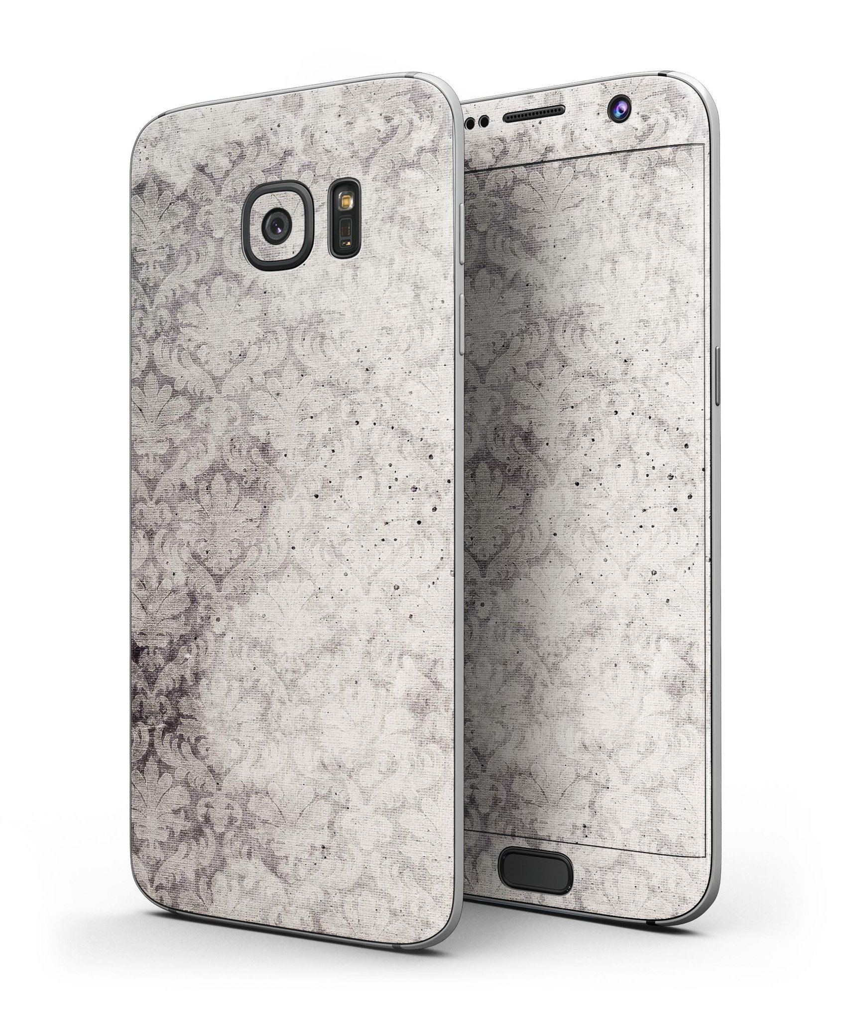 Faded Brown Damask Pattern skin kit for Samsung Galaxy S7 and S7 Edge, showcasing a stylish design and premium vinyl material.