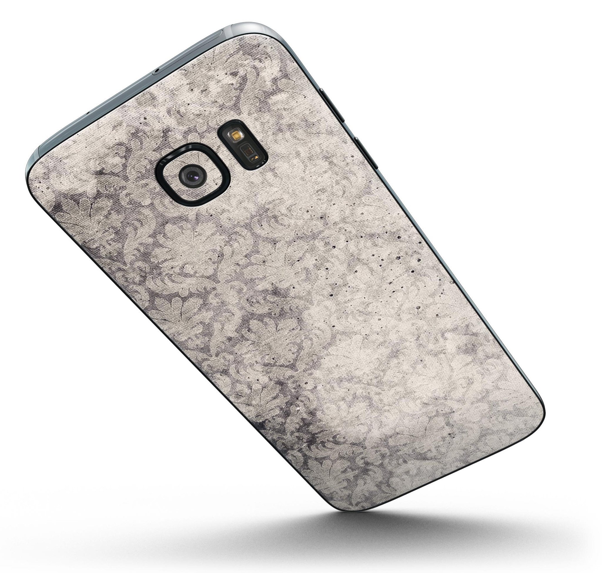Faded Brown Damask Pattern skin kit for Samsung Galaxy S7 and S7 Edge, showcasing a stylish design and premium vinyl material.