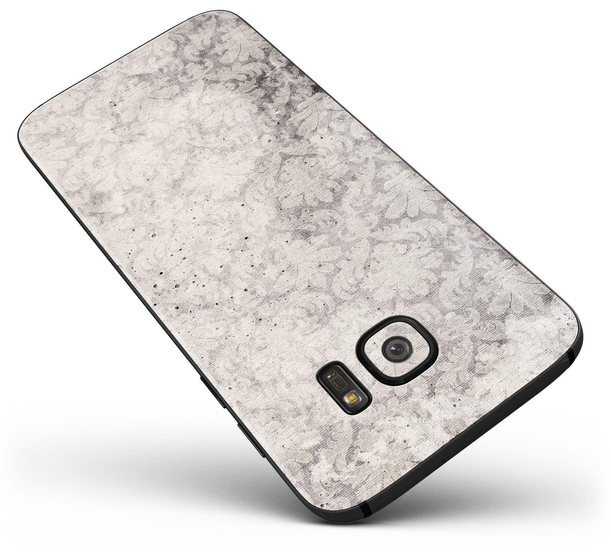 Faded Brown Damask Pattern skin kit for Samsung Galaxy S7 and S7 Edge, showcasing a stylish design and premium vinyl material.