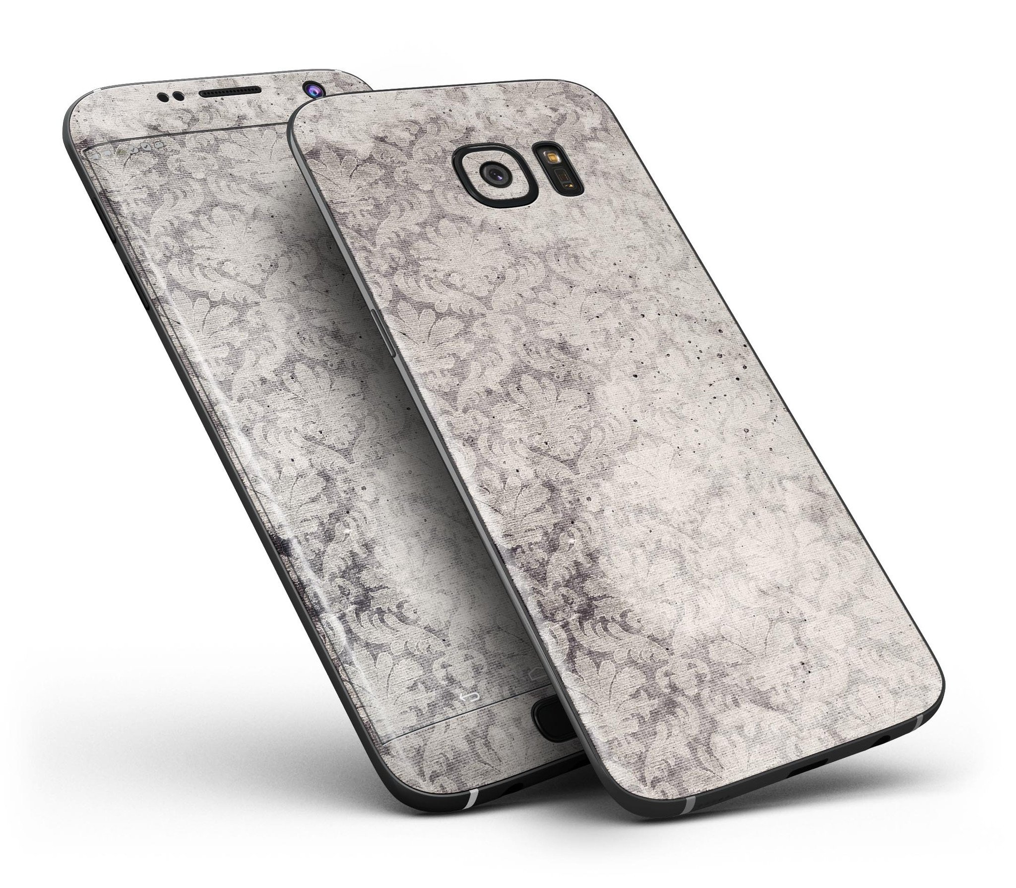 Faded Brown Damask Pattern skin kit for Samsung Galaxy S7 and S7 Edge, showcasing a stylish design and premium vinyl material.