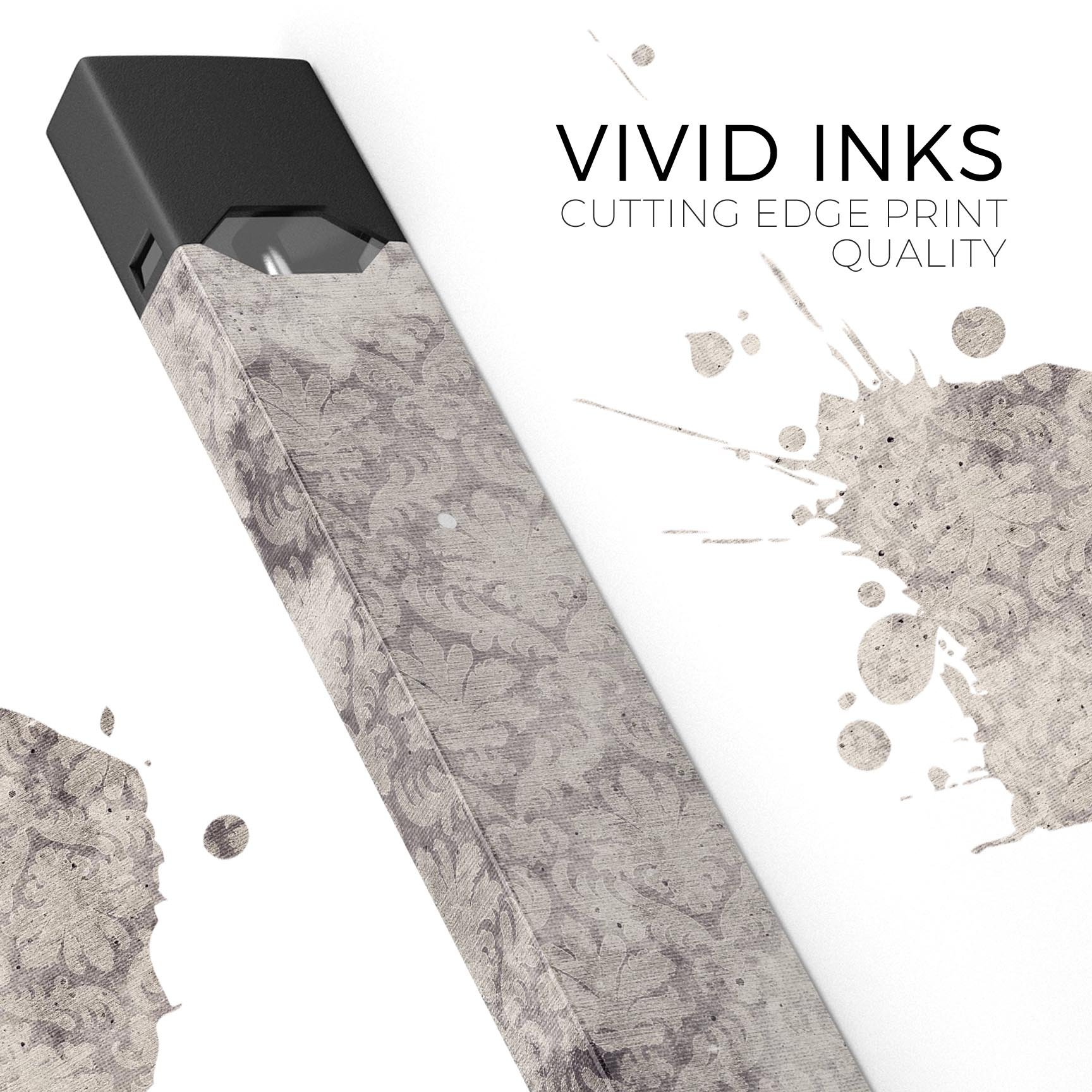 Faded Brown Damask Pattern skin-wrap for JUUL vaping device, showcasing intricate design and premium quality.